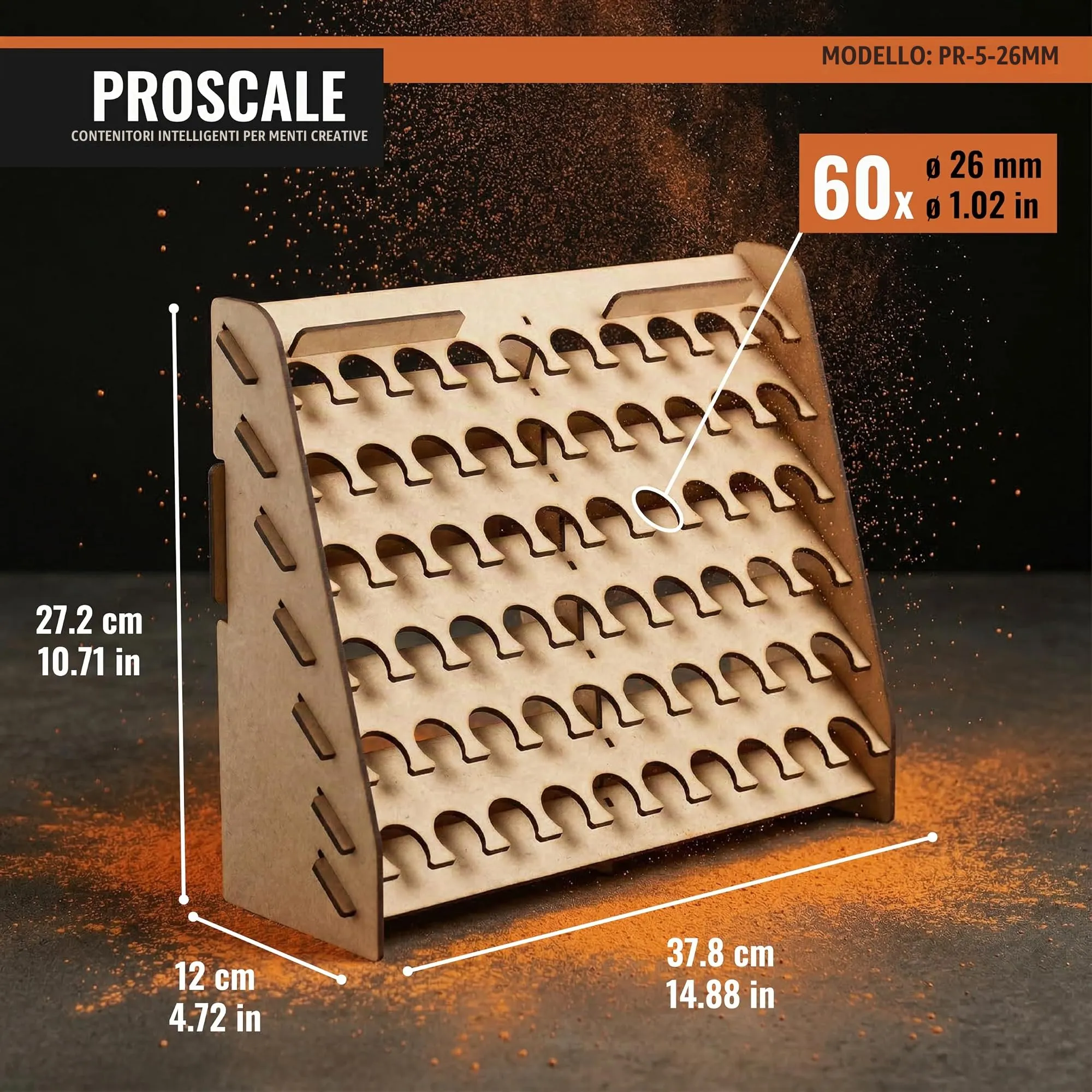 PROSCALE Porta pennelli e organizer colori da parete per modellismo, espositore per bottiglie acriliche Vallejo e Army Painter (26 mm) - immagine 2