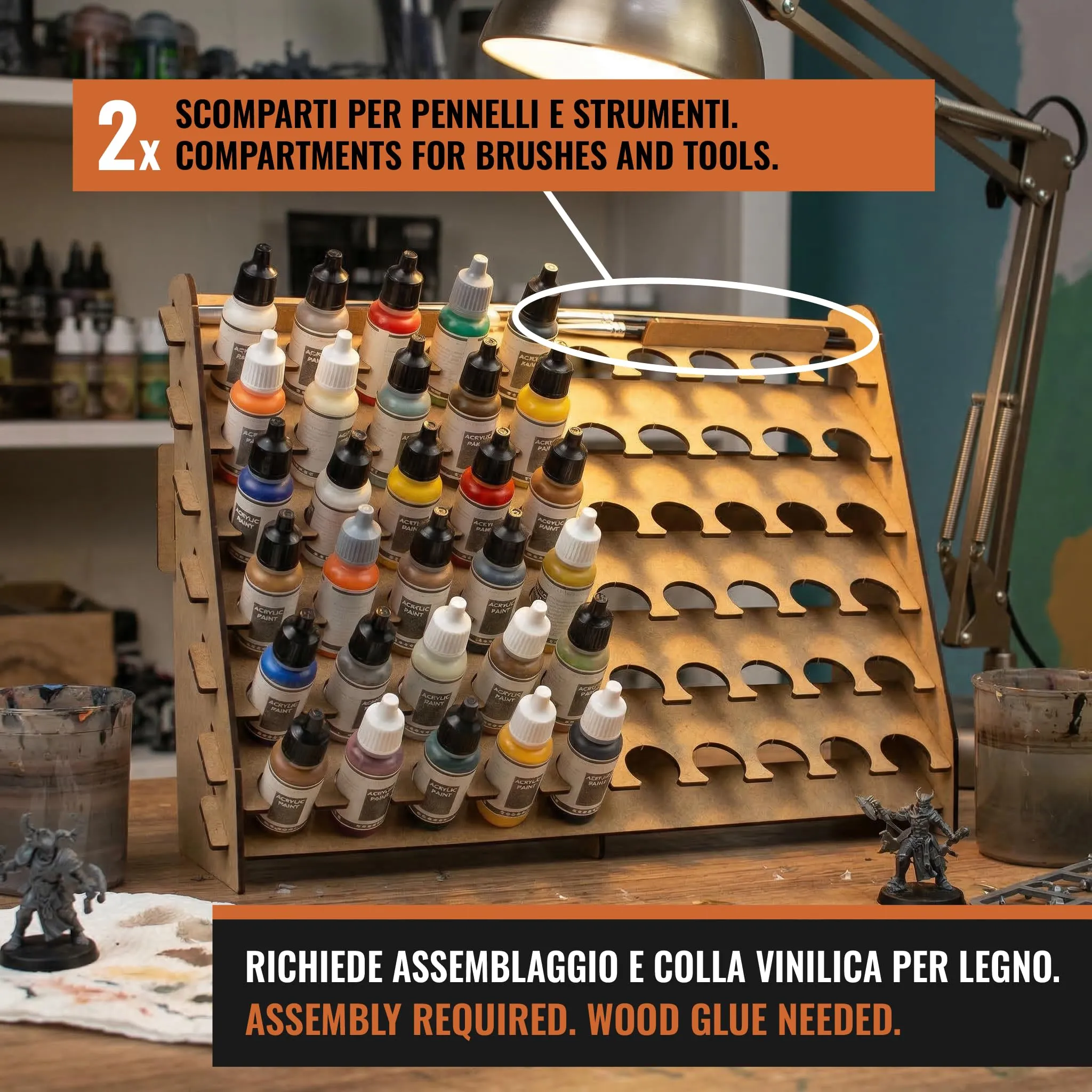 PROSCALE Porta pennelli e organizer colori da parete per modellismo, espositore per bottiglie acriliche Vallejo e Army Painter (26 mm) - immagine 3