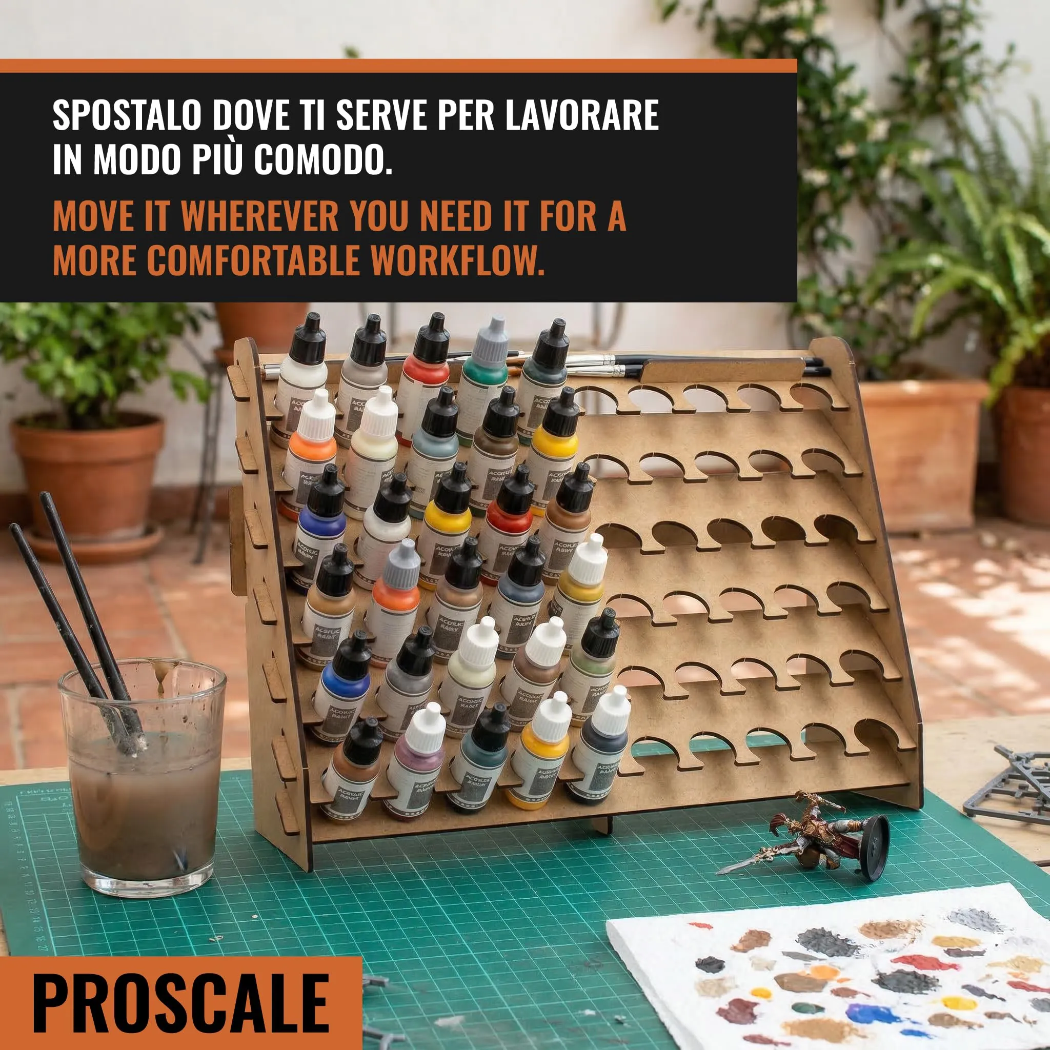 PROSCALE Porta pennelli e organizer colori da parete per modellismo, espositore per bottiglie acriliche Vallejo e Army Painter (26 mm) - immagine 4
