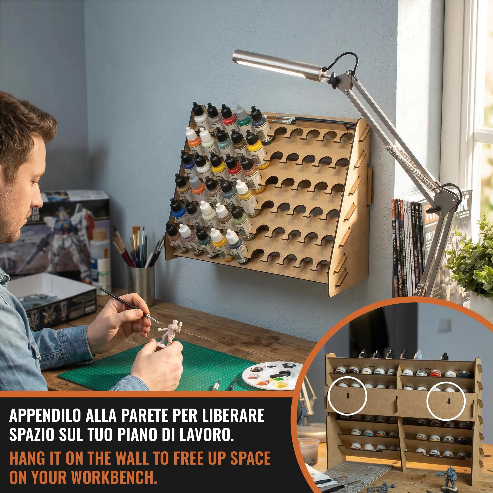 PROSCALE Porta pennelli e organizer colori da parete per modellismo, espositore per bottiglie acriliche Vallejo e Army Painter (26 mm) - immagine 5