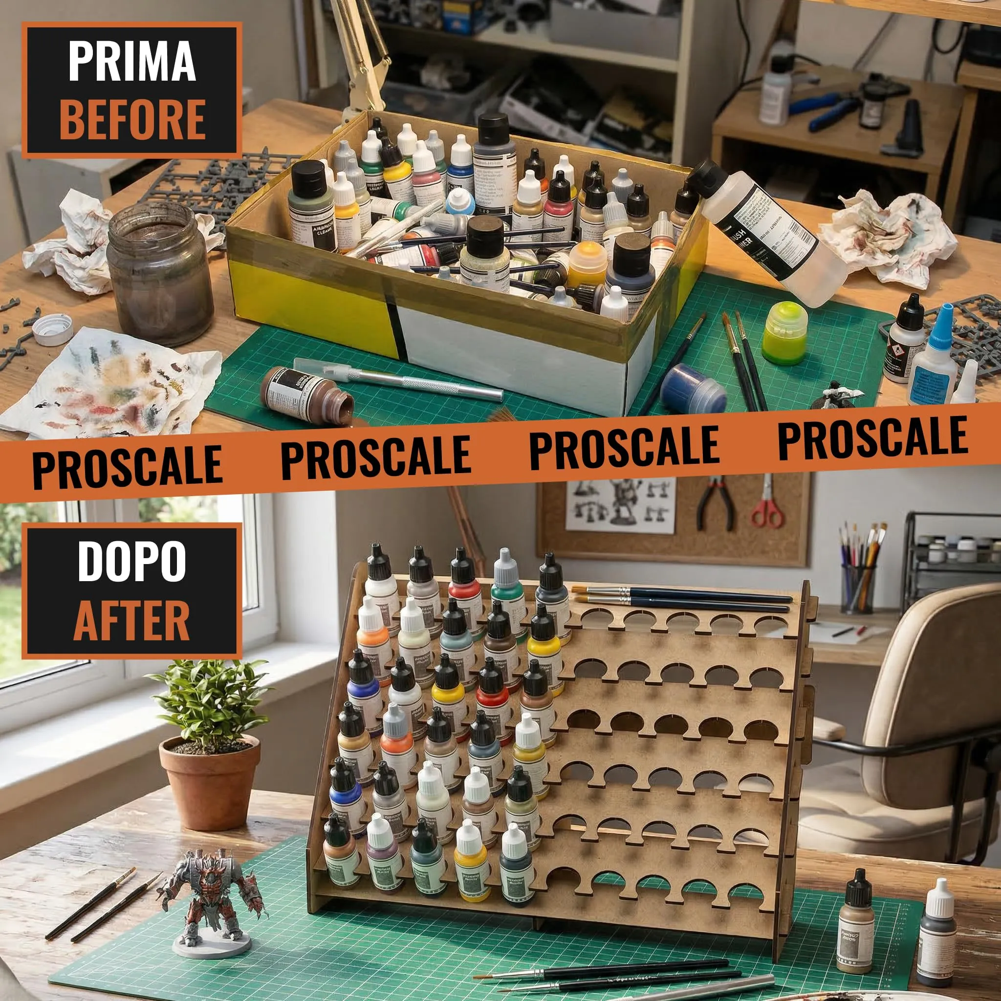PROSCALE Porta pennelli e organizer colori da parete per modellismo, espositore per bottiglie acriliche Vallejo e Army Painter (26 mm) - immagine 6