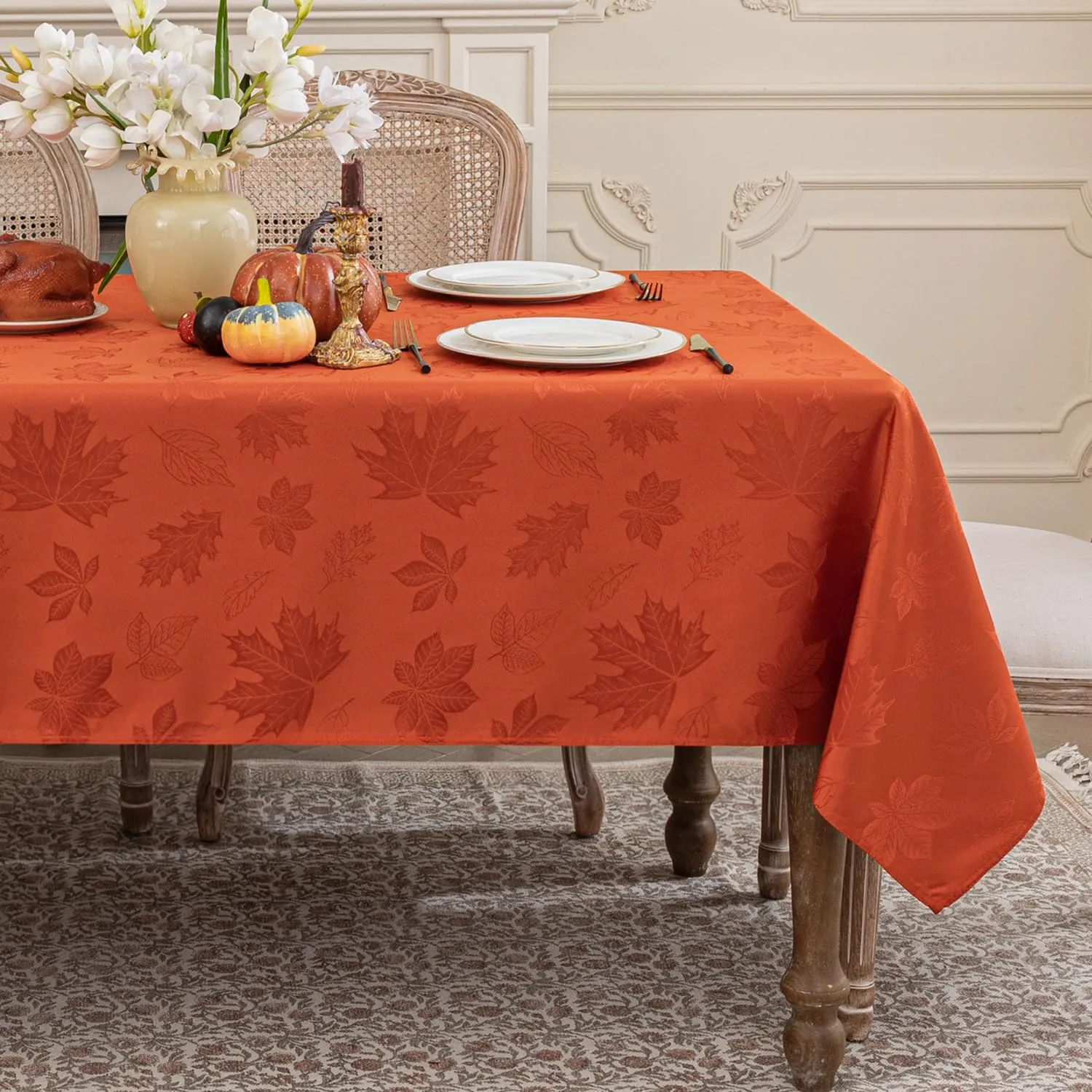 Softalker Tovaglia in Jacquard Autunnale con Foglie d'Acero, Poliestere, 259 x 152 cm - immagine 1