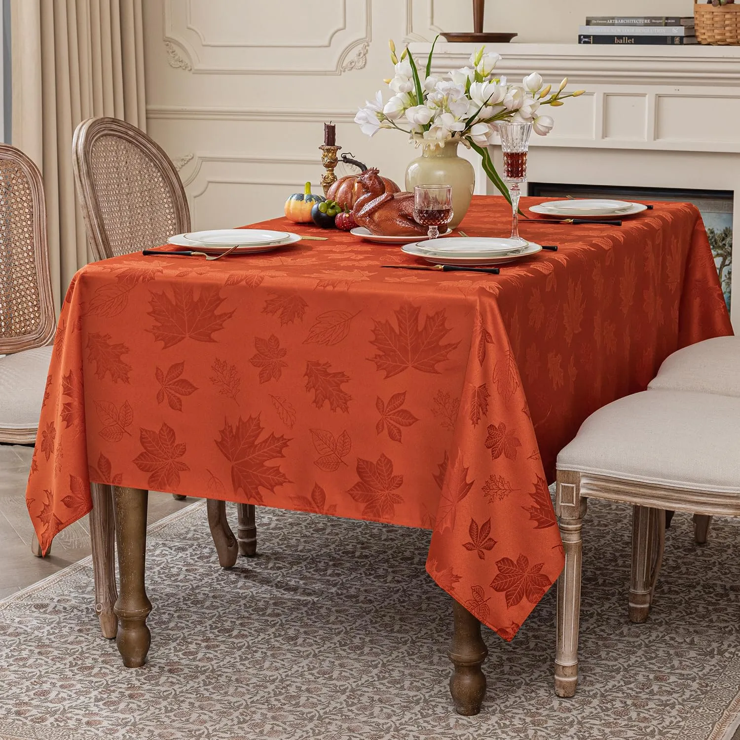 Softalker Tovaglia in Jacquard Autunnale con Foglie d'Acero, Poliestere, 259 x 152 cm - immagine 2