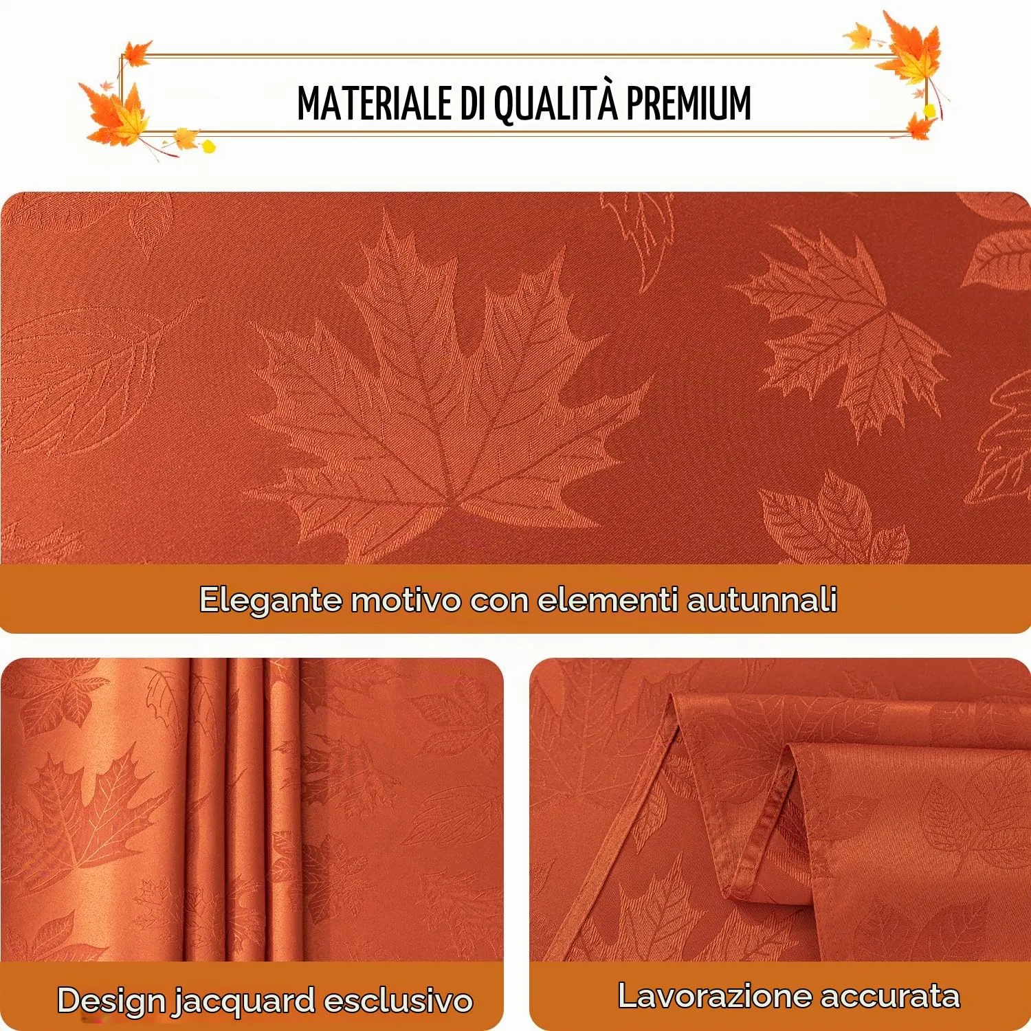 Softalker Tovaglia in Jacquard Autunnale con Foglie d'Acero, Poliestere, 259 x 152 cm - immagine 3