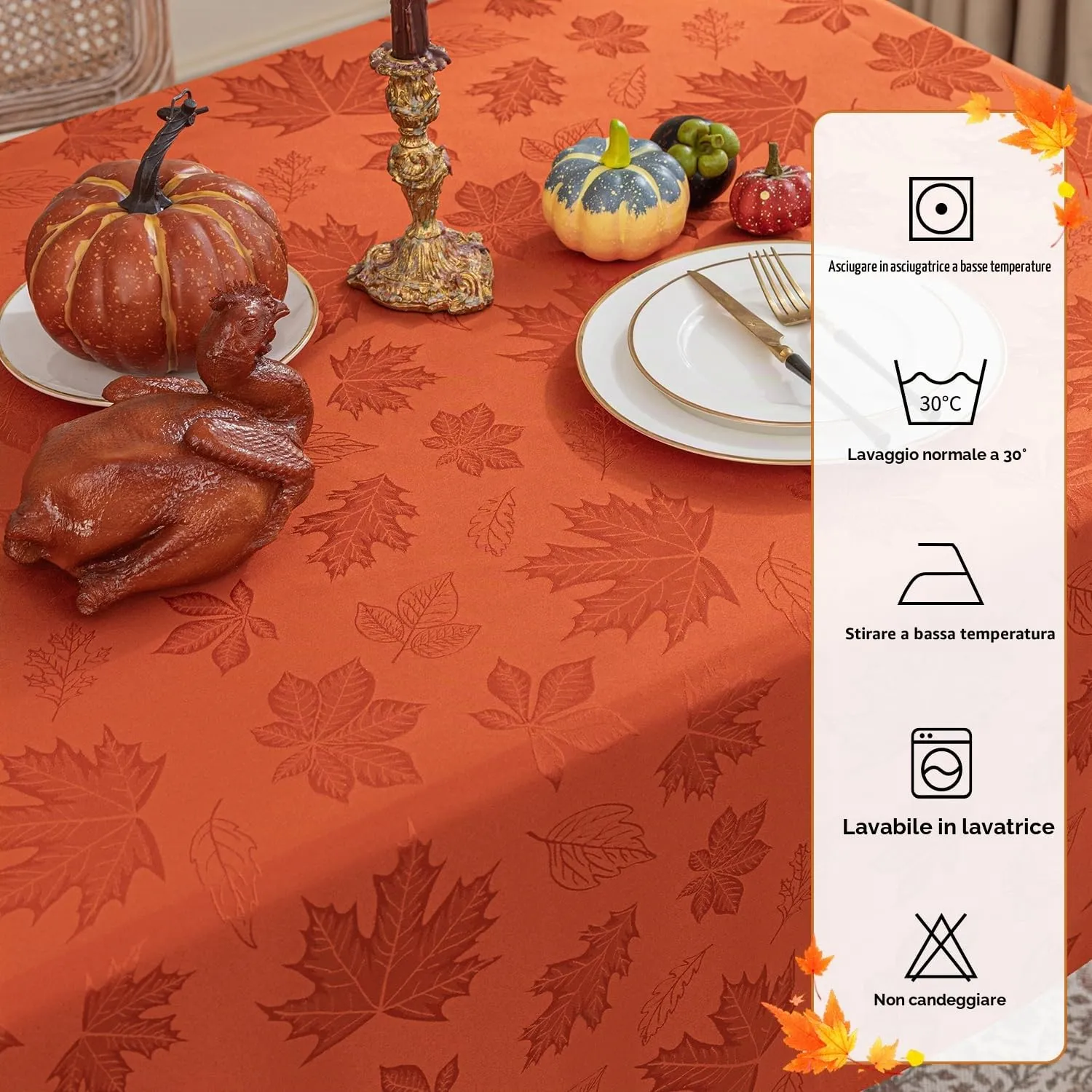 Softalker Tovaglia in Jacquard Autunnale con Foglie d'Acero, Poliestere, 259 x 152 cm - immagine 4