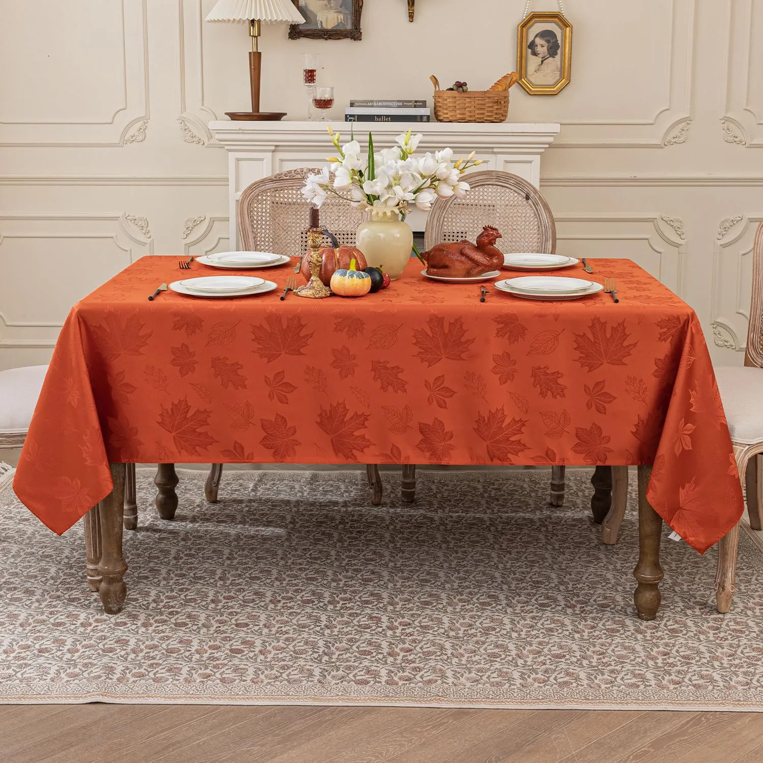 Softalker Tovaglia in Jacquard Autunnale con Foglie d'Acero, Poliestere, 259 x 152 cm - immagine 8