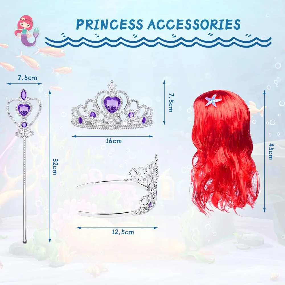 AOOWU Vestito Sirenetta Bambina con Parrucca, Costume Principessa Sirena per Cosplay (130cm) - immagine 4