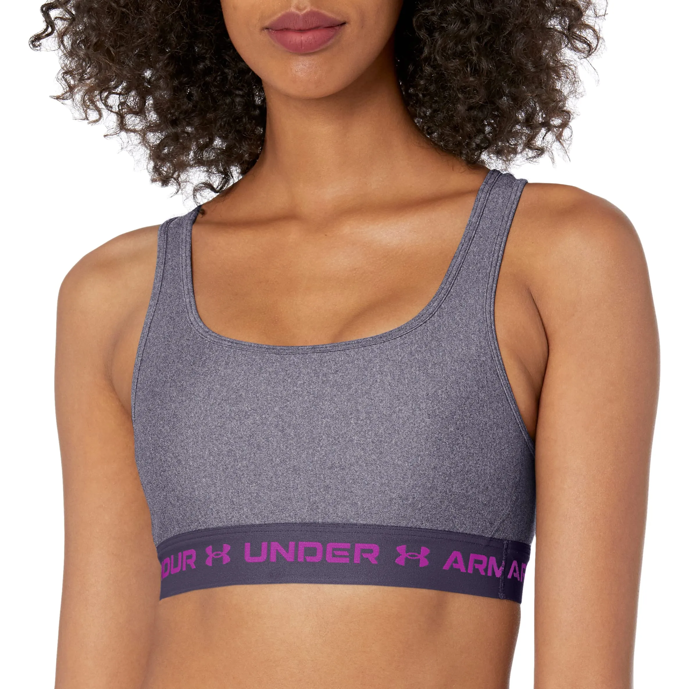 Under Armour Women's Armour Mid Crossback Heather Sports Bra, Tempered Steel Light Heather, 1361036-558, Small - immagine 1