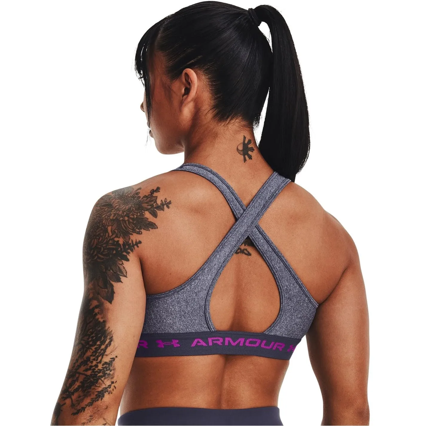 Under Armour Women's Armour Mid Crossback Heather Sports Bra, Tempered Steel Light Heather, 1361036-558, Small - immagine 4