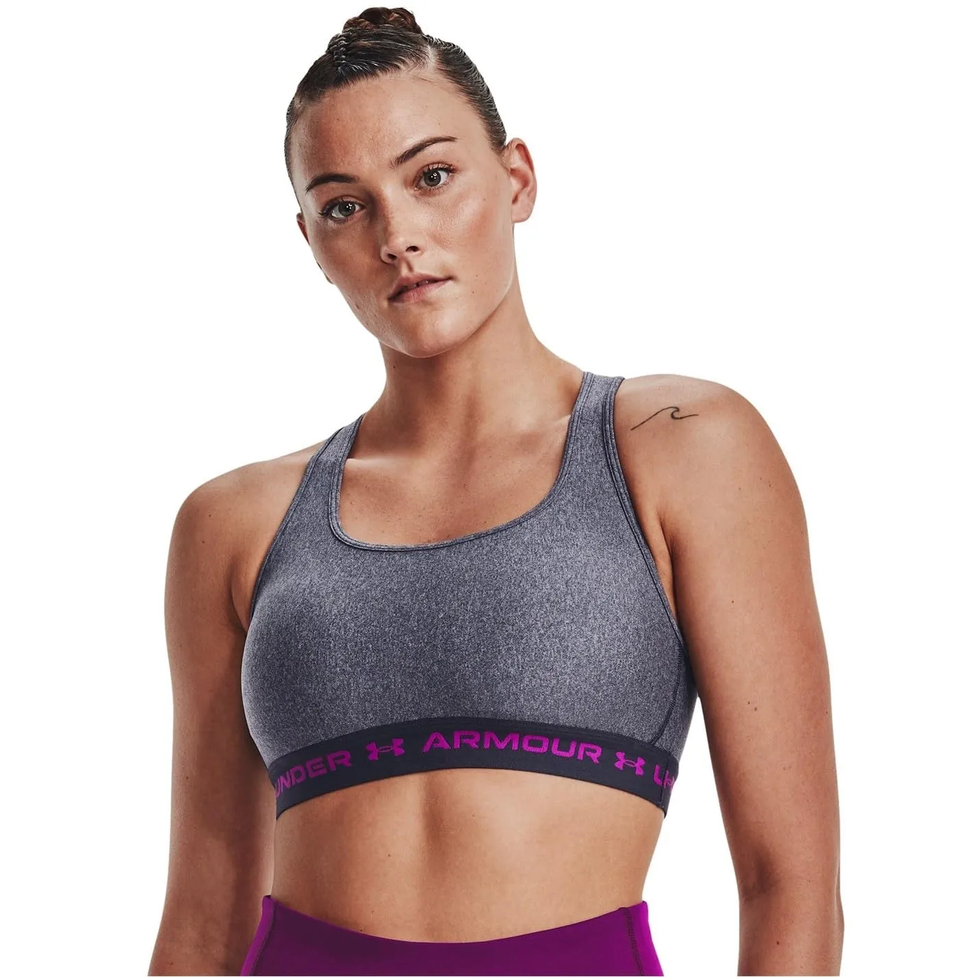 Under Armour Women's Armour Mid Crossback Heather Sports Bra, Tempered Steel Light Heather, 1361036-558, Small - immagine 5