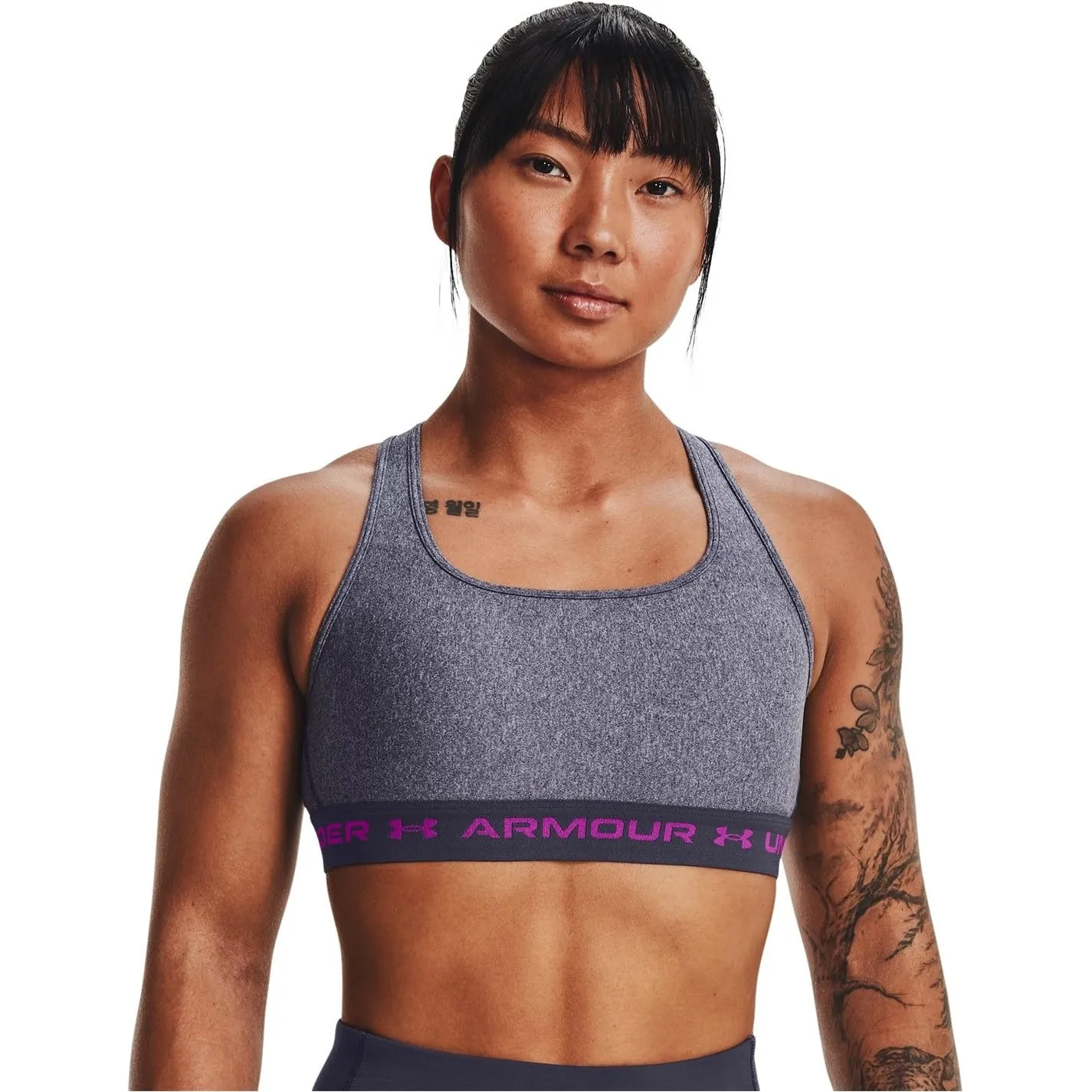 Under Armour Women's Armour Mid Crossback Heather Sports Bra - Tempered Steel Light Heather, 1361036-558, XS - immagine 3