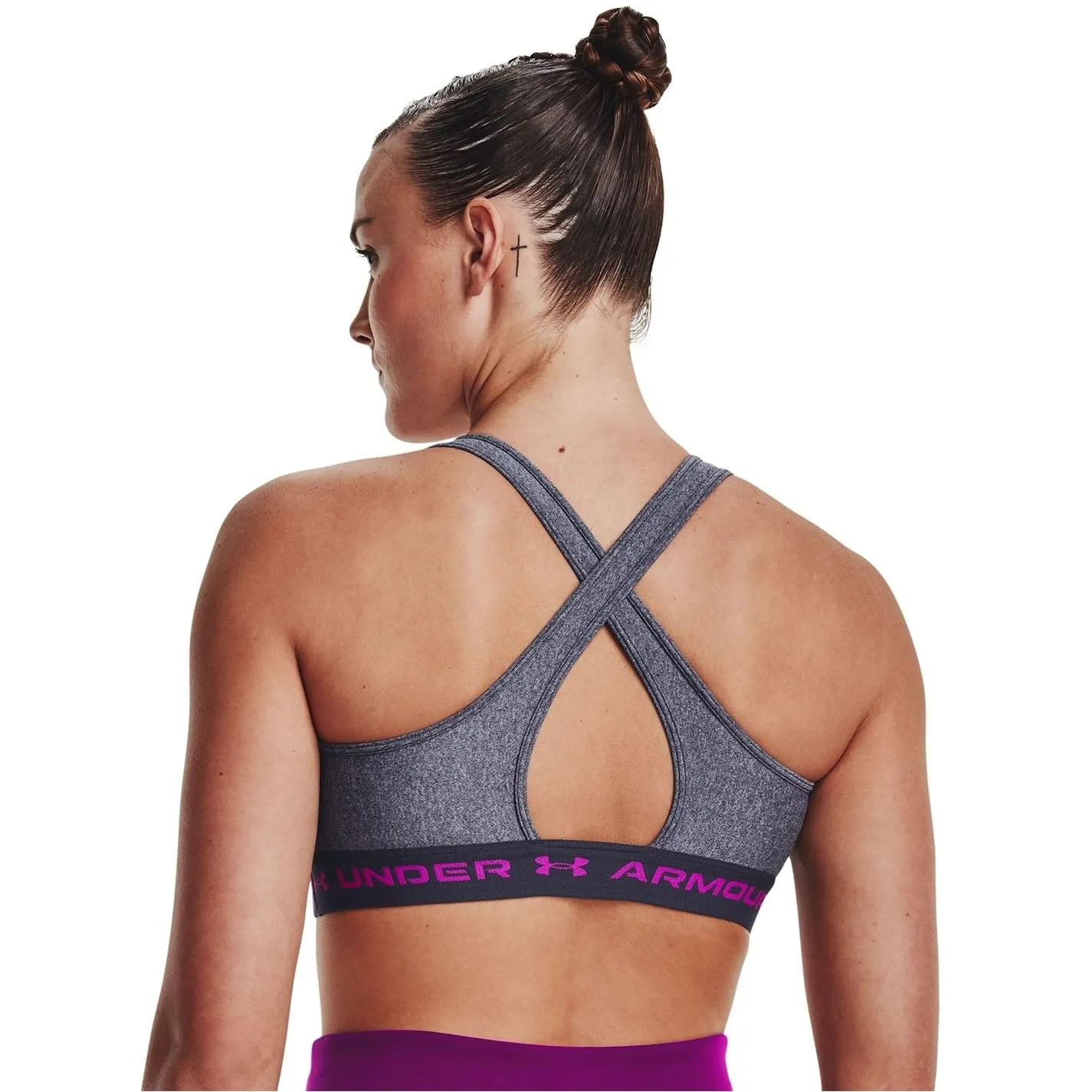 Under Armour Women's Armour Mid Crossback Heather Sports Bra - Tempered Steel Light Heather, 1361036-558, XS - immagine 6