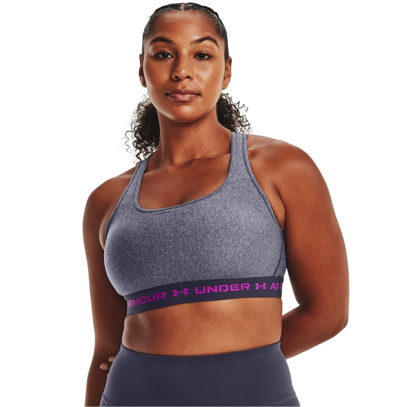 Under Armour Women's Armour Mid Crossback Heather Sports Bra - Tempered Steel Light Heather, 1361036-558, XS - immagine 7