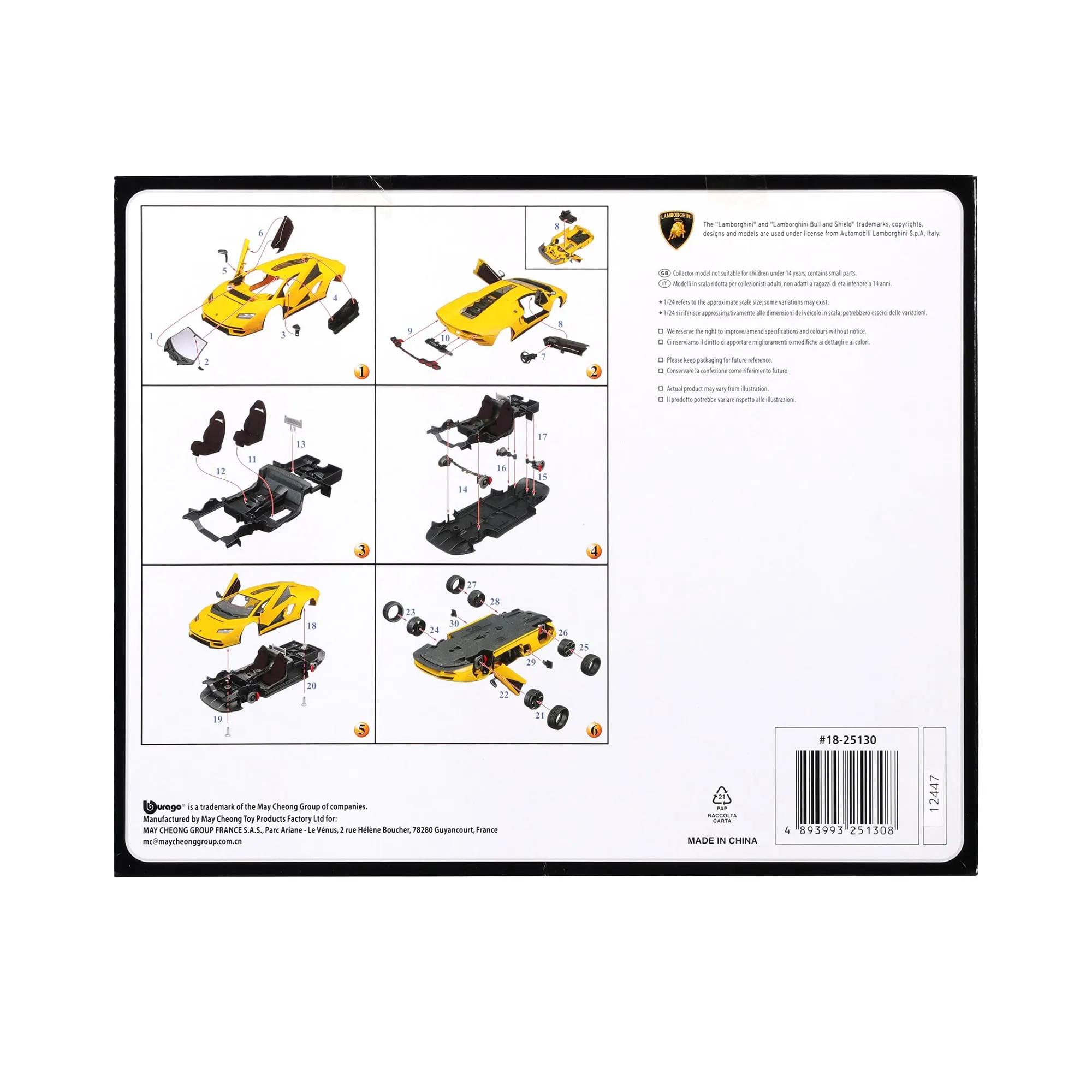 Bburago Lamborghini Countach Model Kit 1:24 - Yellow - immagine 6
