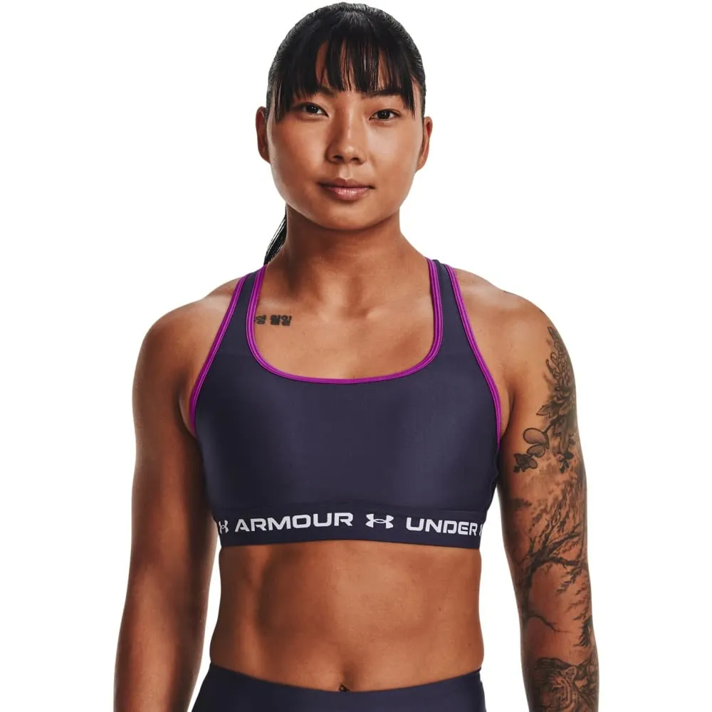 Under Armour Women's Crossback Mid Impact Sports Bra, Tempered Steel/White, X-Small - immagine 1
