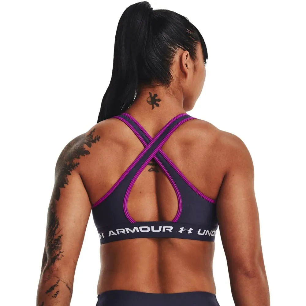 Under Armour Women's Crossback Mid Impact Sports Bra, Tempered Steel/White, X-Small - immagine 2