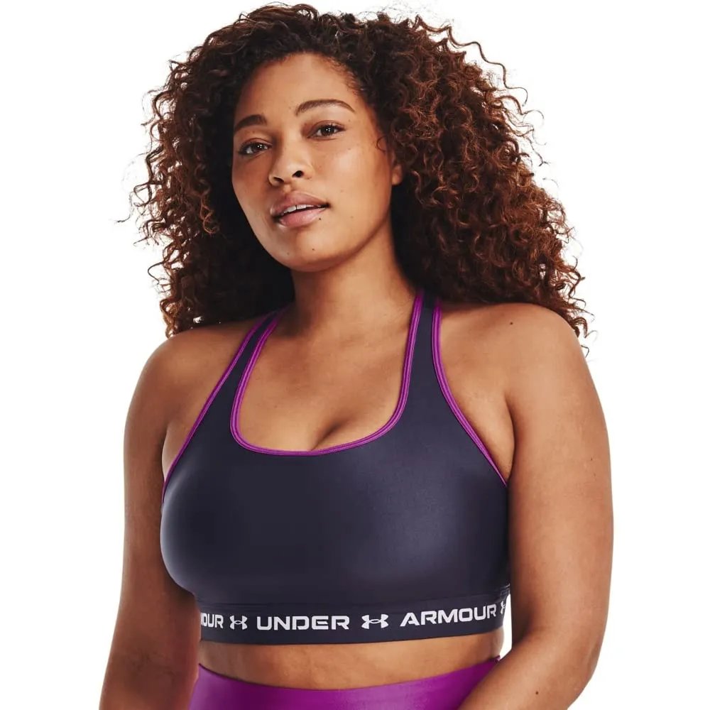 Under Armour Women's Crossback Mid Impact Sports Bra, Tempered Steel/White, X-Small - immagine 3