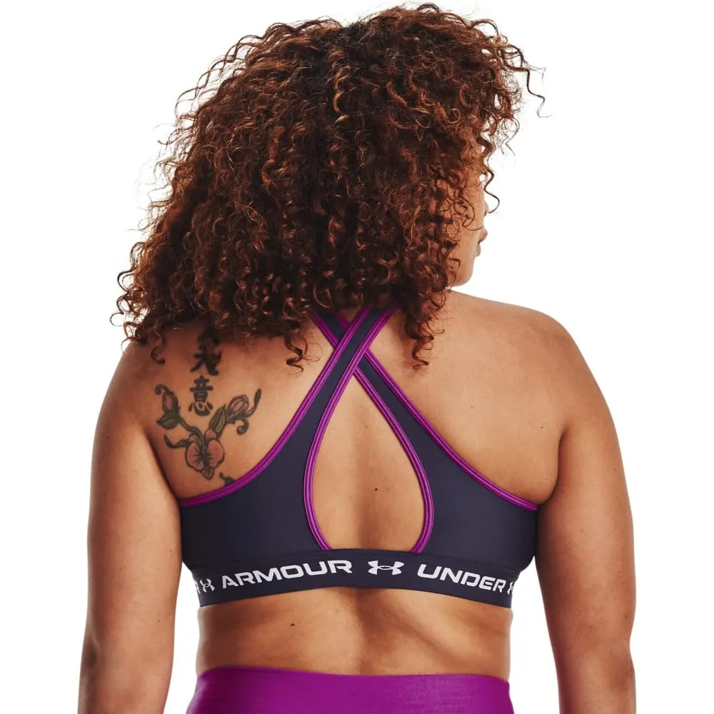 Under Armour Women's Crossback Mid Impact Sports Bra, Tempered Steel/White, X-Small - immagine 4