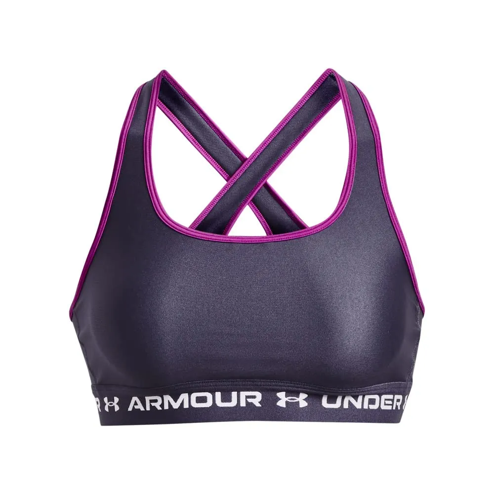 Under Armour Women's Crossback Mid Impact Sports Bra, Tempered Steel/White, X-Small - immagine 5