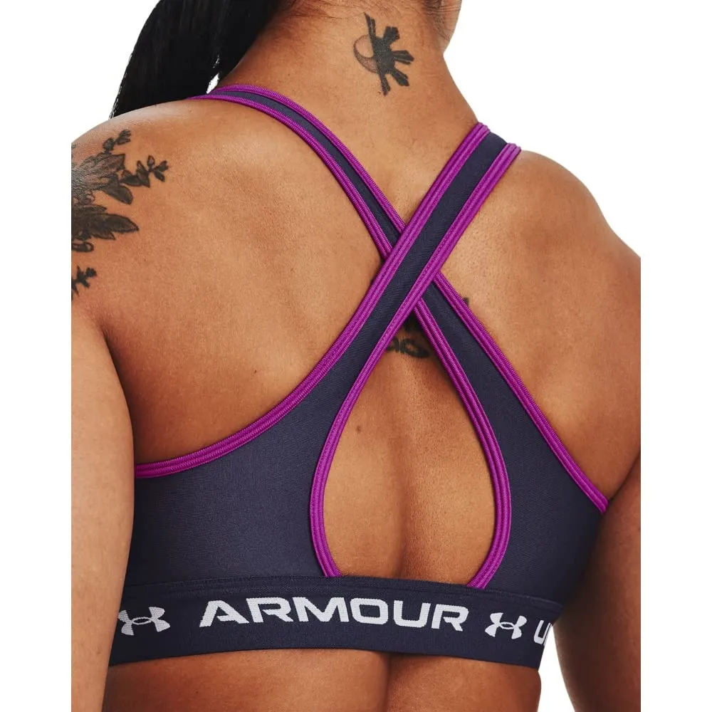 Under Armour Women's Crossback Mid Impact Sports Bra, Tempered Steel/White, X-Small - immagine 7