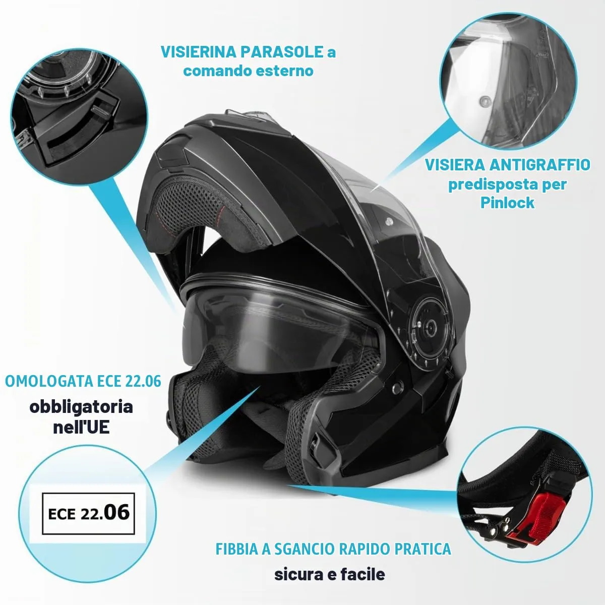 Vinz Santos Casco Modulare Moto & Scooter, Doppia Visiera, ECE 22.06, Pinlock Preparato, Nero - immagine 2