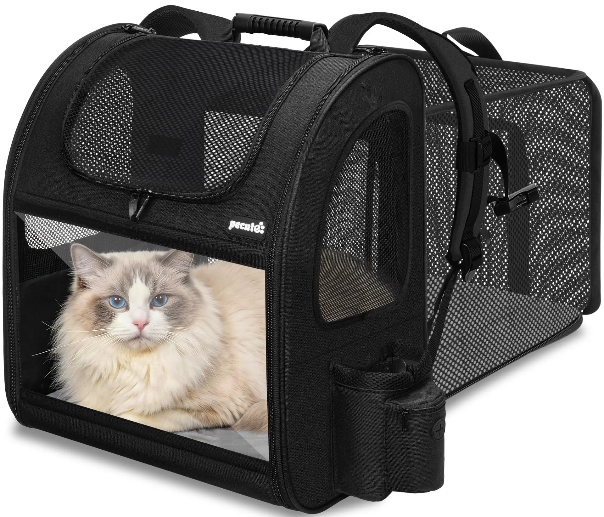 Pecute Zaino Trasportino Estensibile per Cani e Gatti, Nero - immagine 1