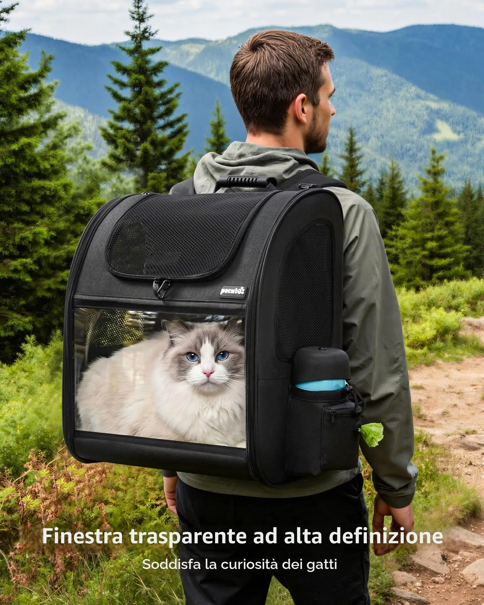 Pecute Zaino Trasportino Estensibile per Cani e Gatti, Nero - immagine 3