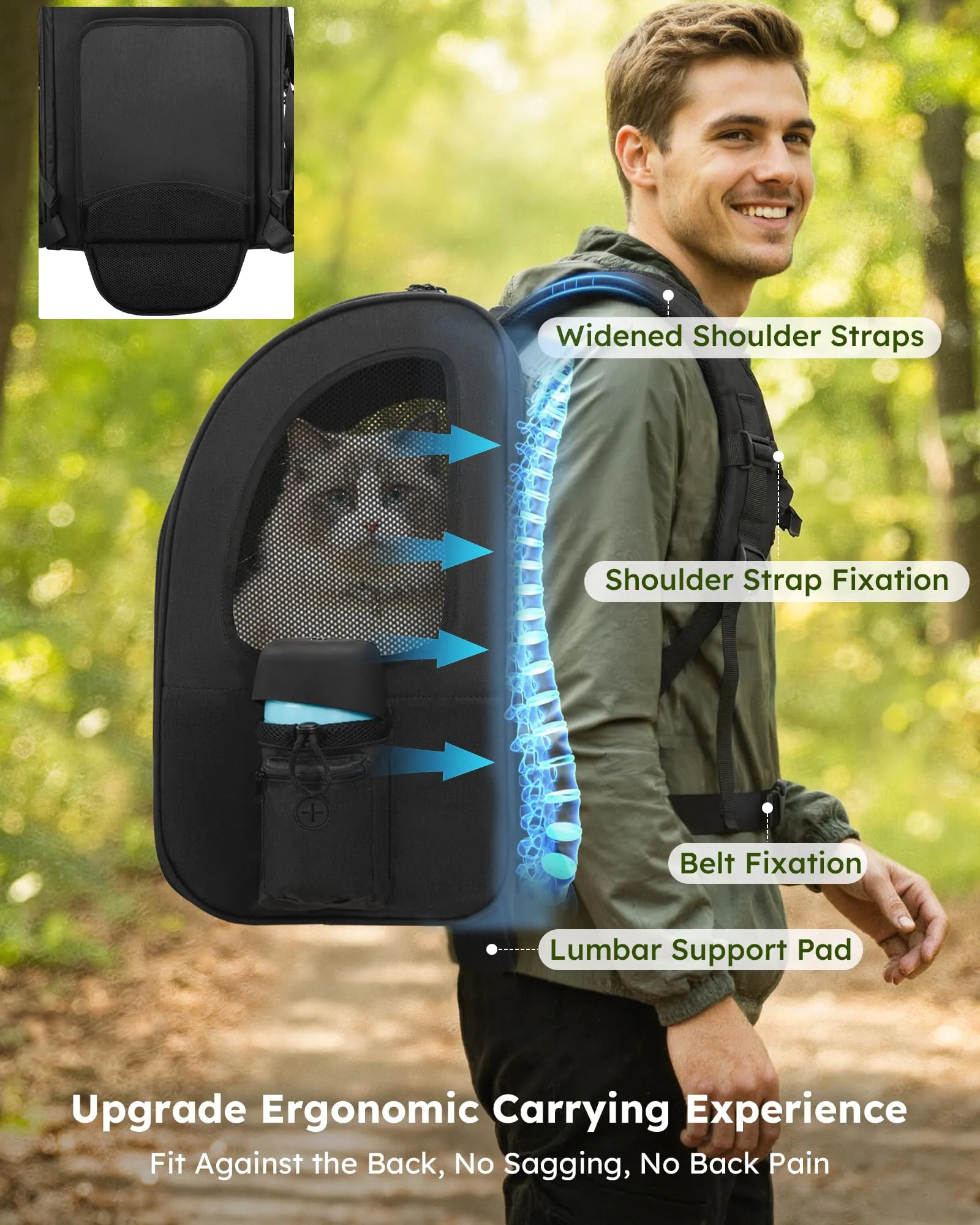 Pecute Zaino Trasportino Estensibile per Cani e Gatti, Nero - immagine 6