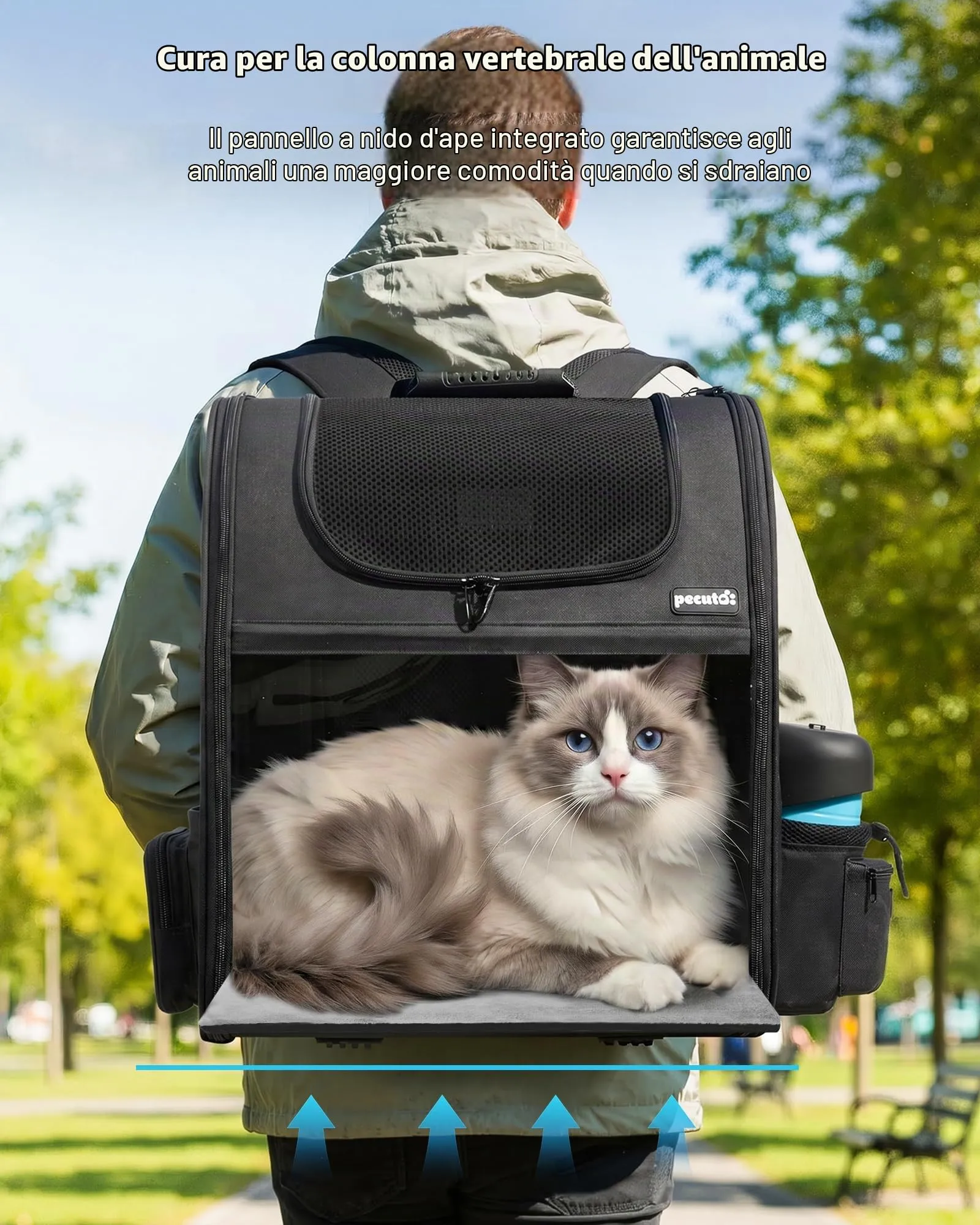 Pecute Zaino Trasportino Estensibile per Cani e Gatti, Nero - immagine 7