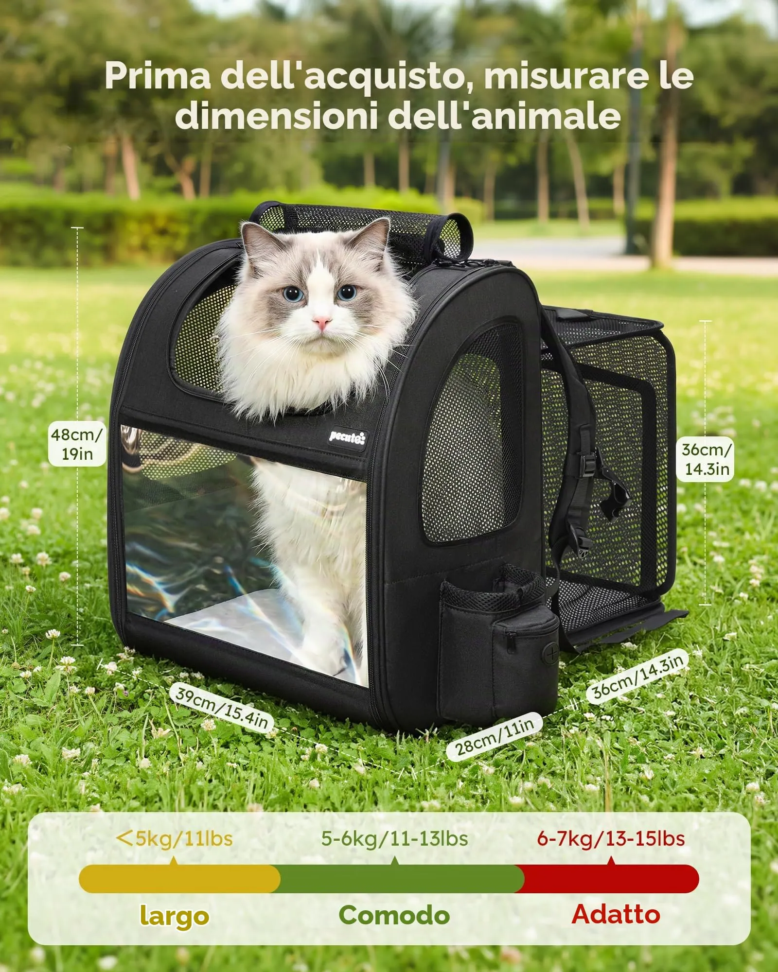 Pecute Zaino Trasportino Estensibile per Cani e Gatti, Nero - immagine 9