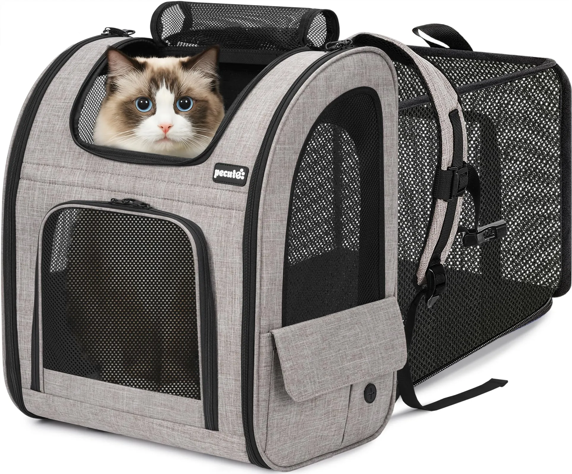 Pecute Zaino Trasportino Estensibile per Cani e Gatti, XL, Cachi - immagine 1