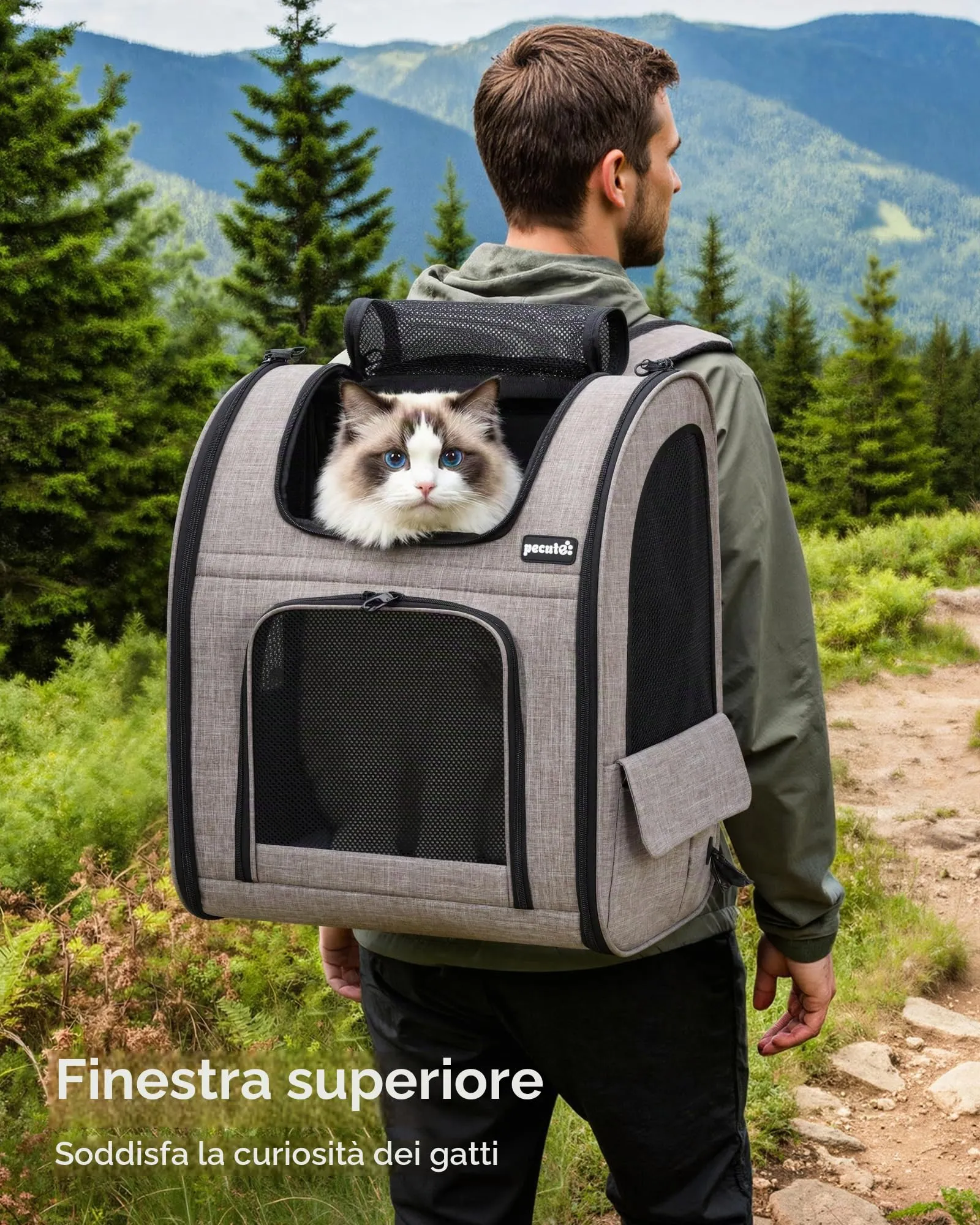 Pecute Zaino Trasportino Estensibile per Cani e Gatti, XL, Cachi - immagine 4