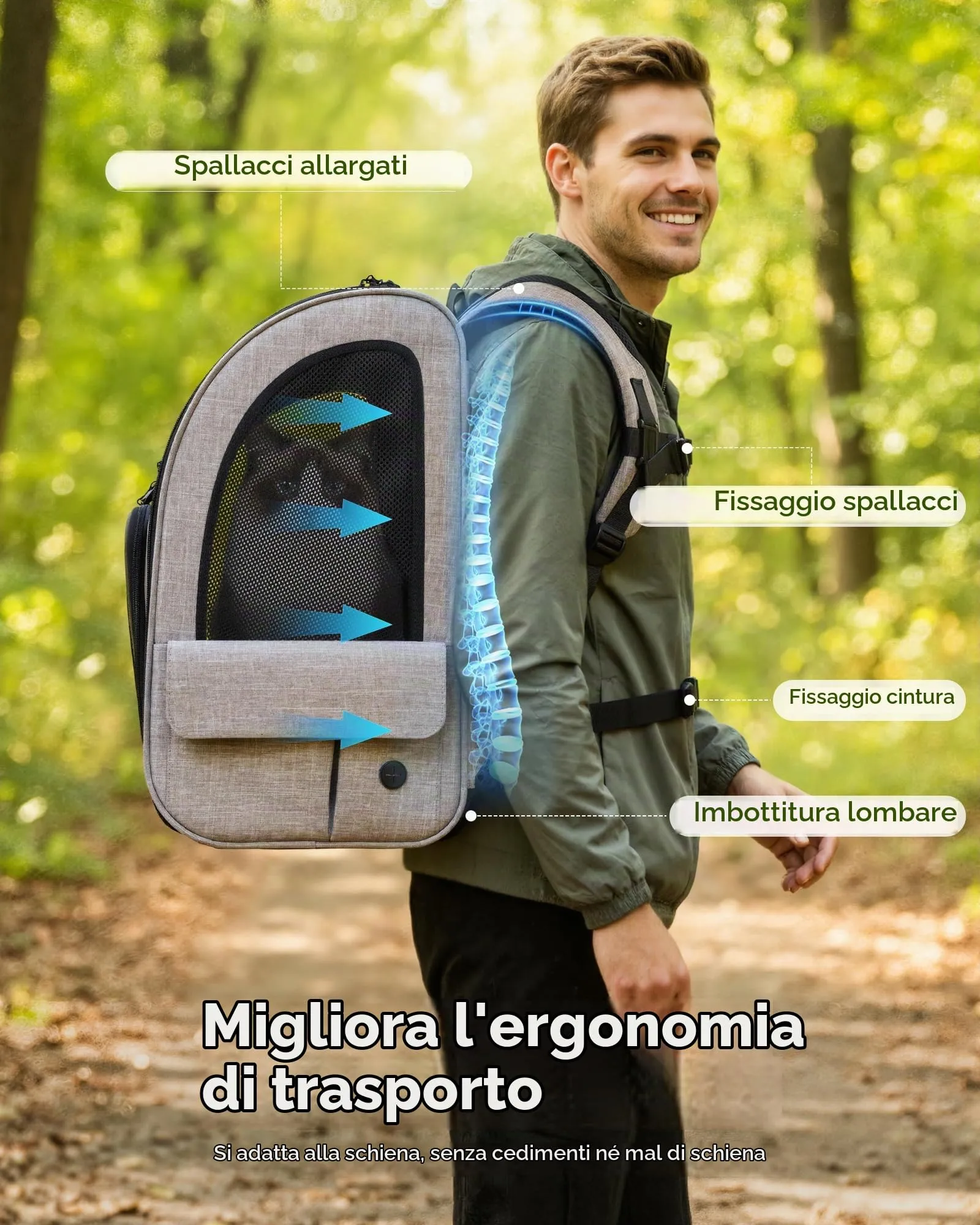 Pecute Zaino Trasportino Estensibile per Cani e Gatti, XL, Cachi - immagine 6