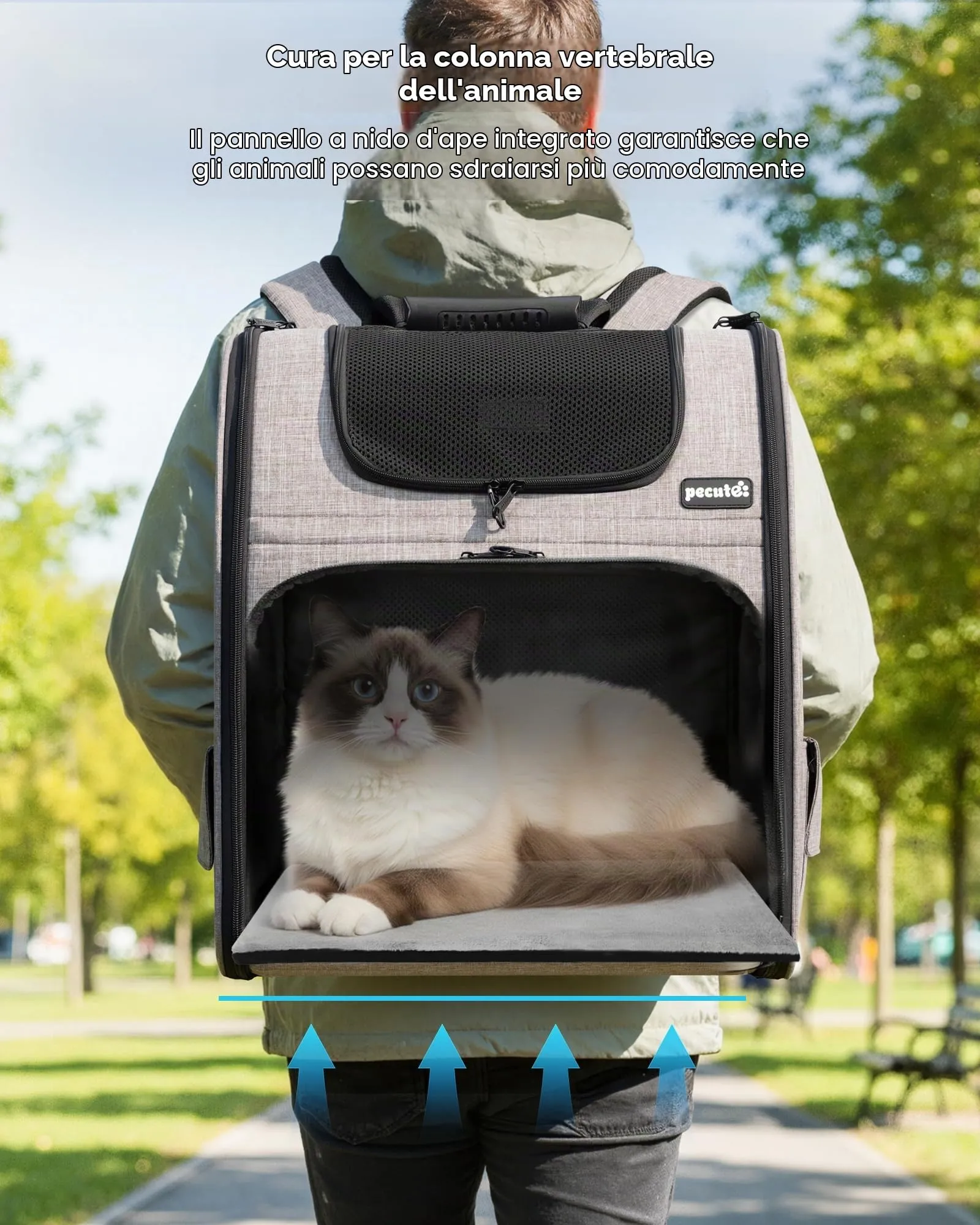Pecute Zaino Trasportino Estensibile per Cani e Gatti, XL, Cachi - immagine 8