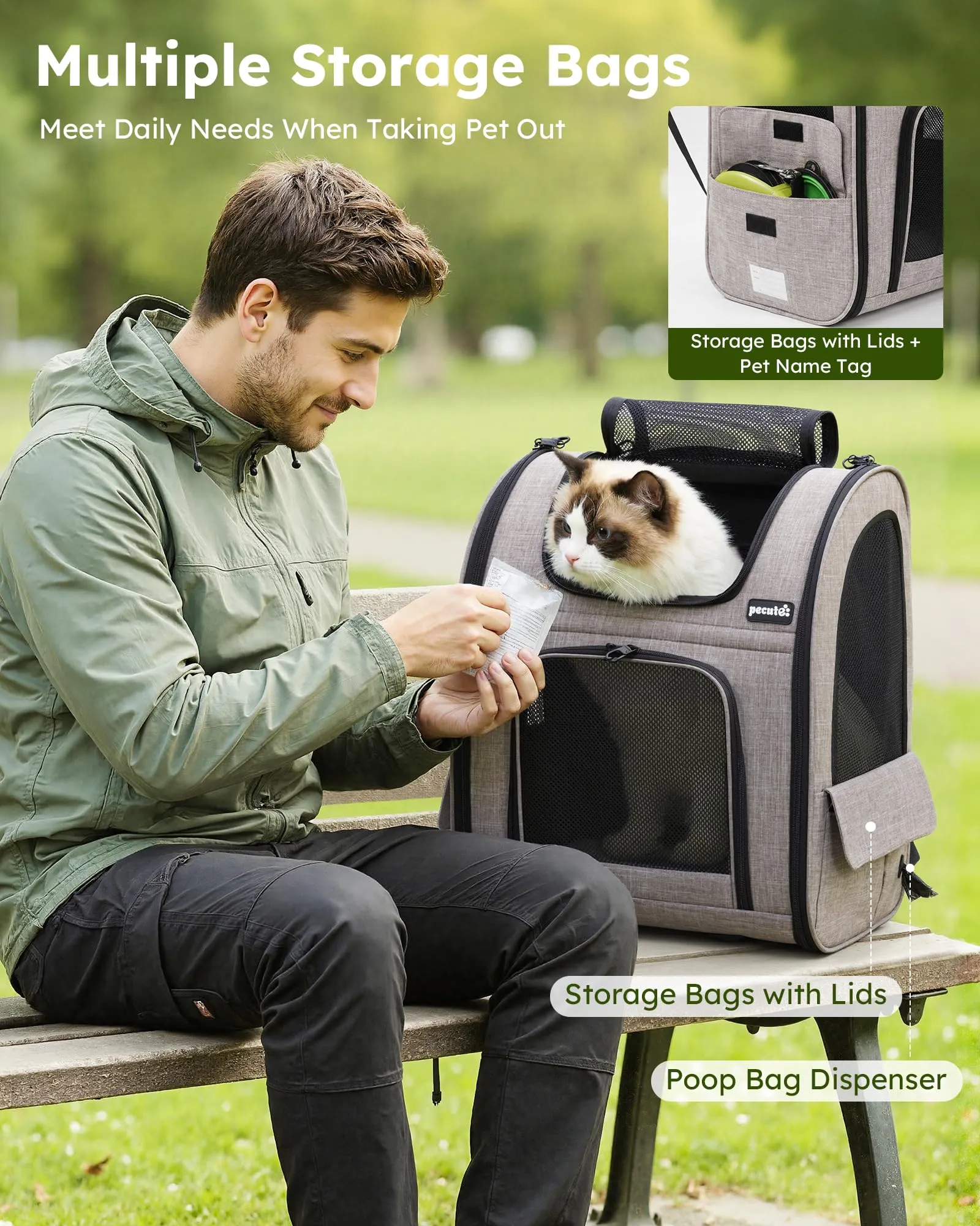Pecute Zaino Trasportino Estensibile per Cani e Gatti, XL, Cachi - immagine 9