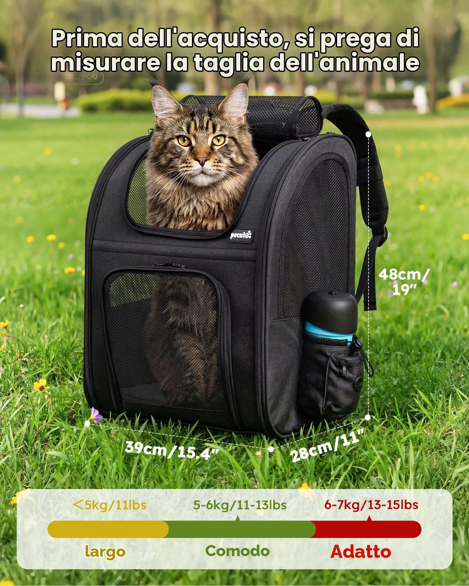 Pecute Zaino Trasportino per Cani e Gatti, XL, Nero - immagine 2