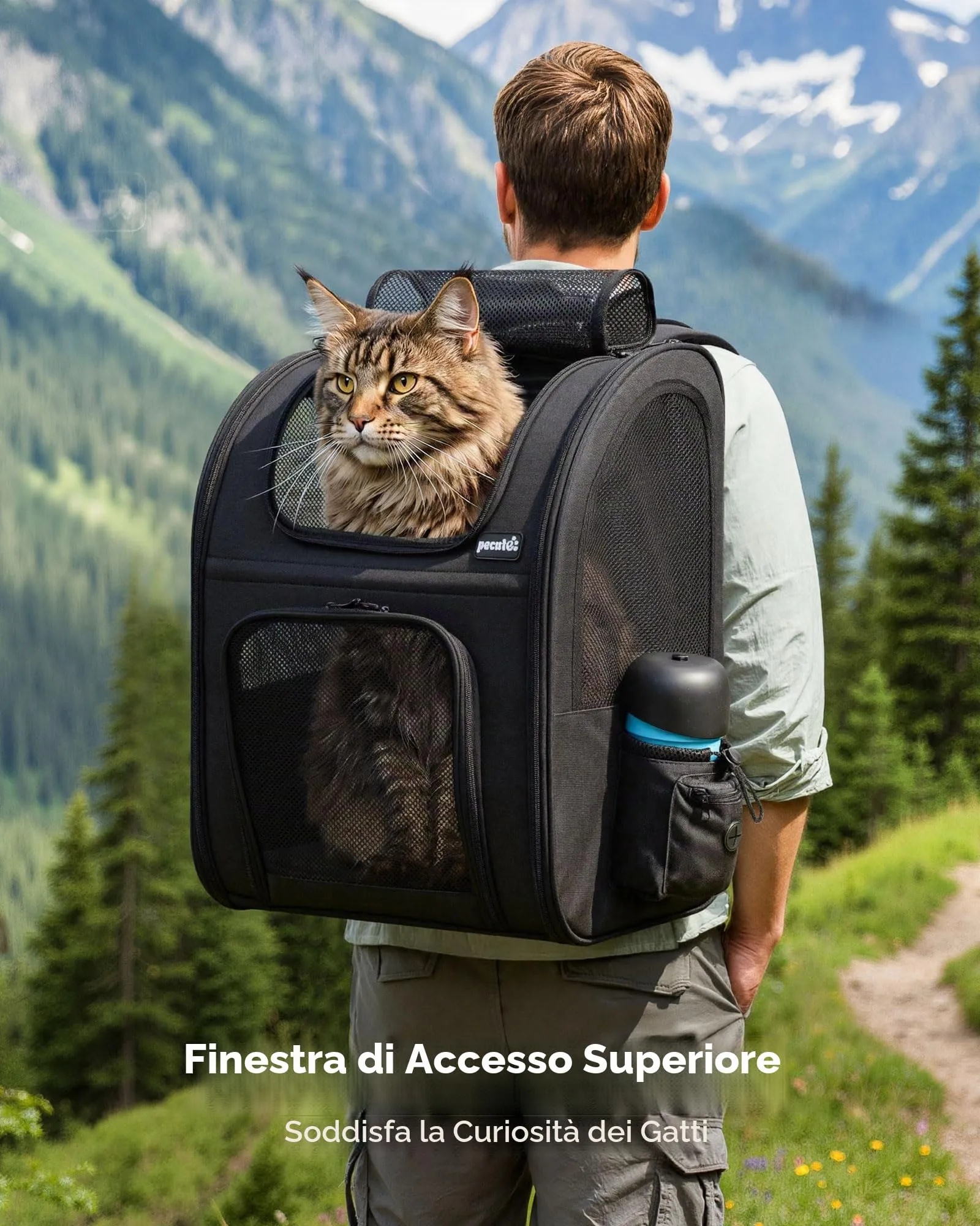 Pecute Zaino Trasportino per Cani e Gatti, XL, Nero - immagine 3