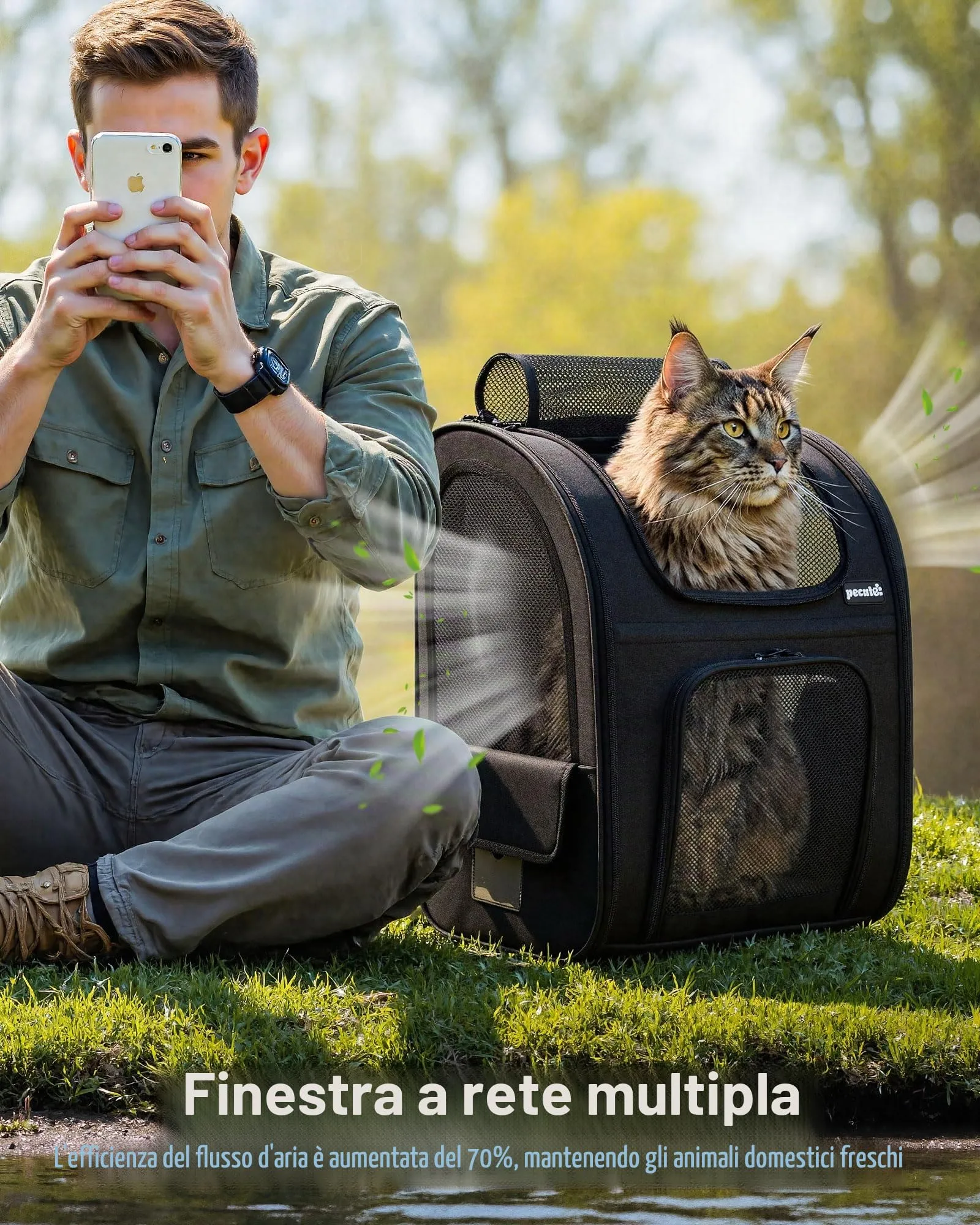 Pecute Zaino Trasportino per Cani e Gatti, XL, Nero - immagine 4
