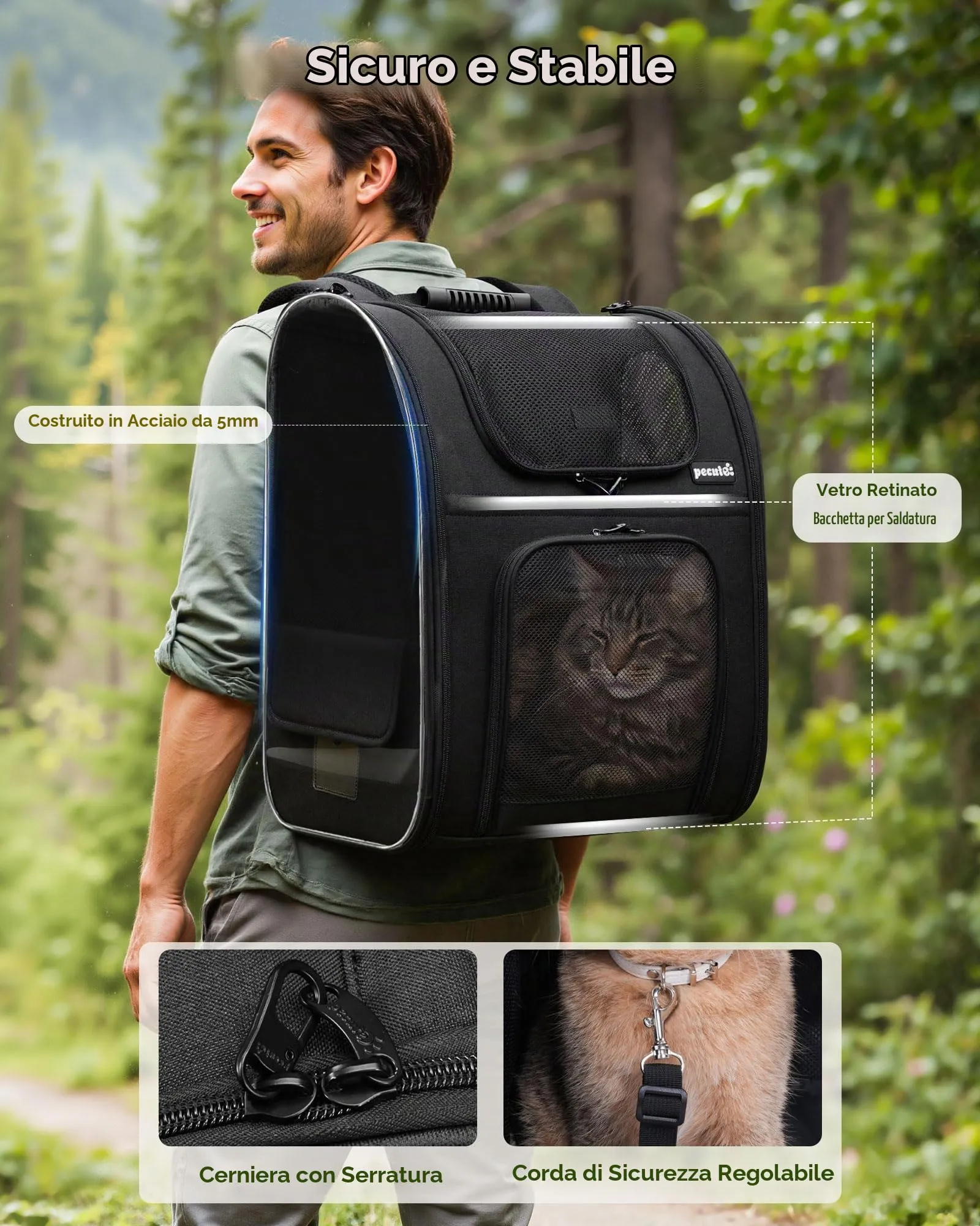 Pecute Zaino Trasportino per Cani e Gatti, XL, Nero - immagine 5