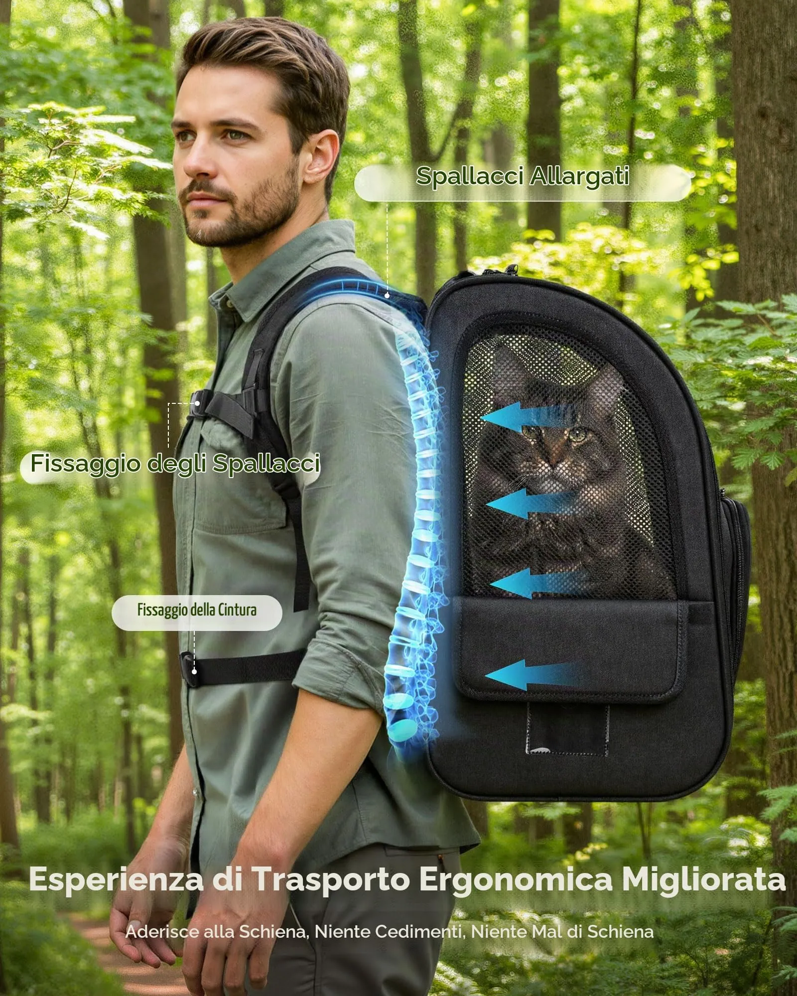 Pecute Zaino Trasportino per Cani e Gatti, XL, Nero - immagine 6