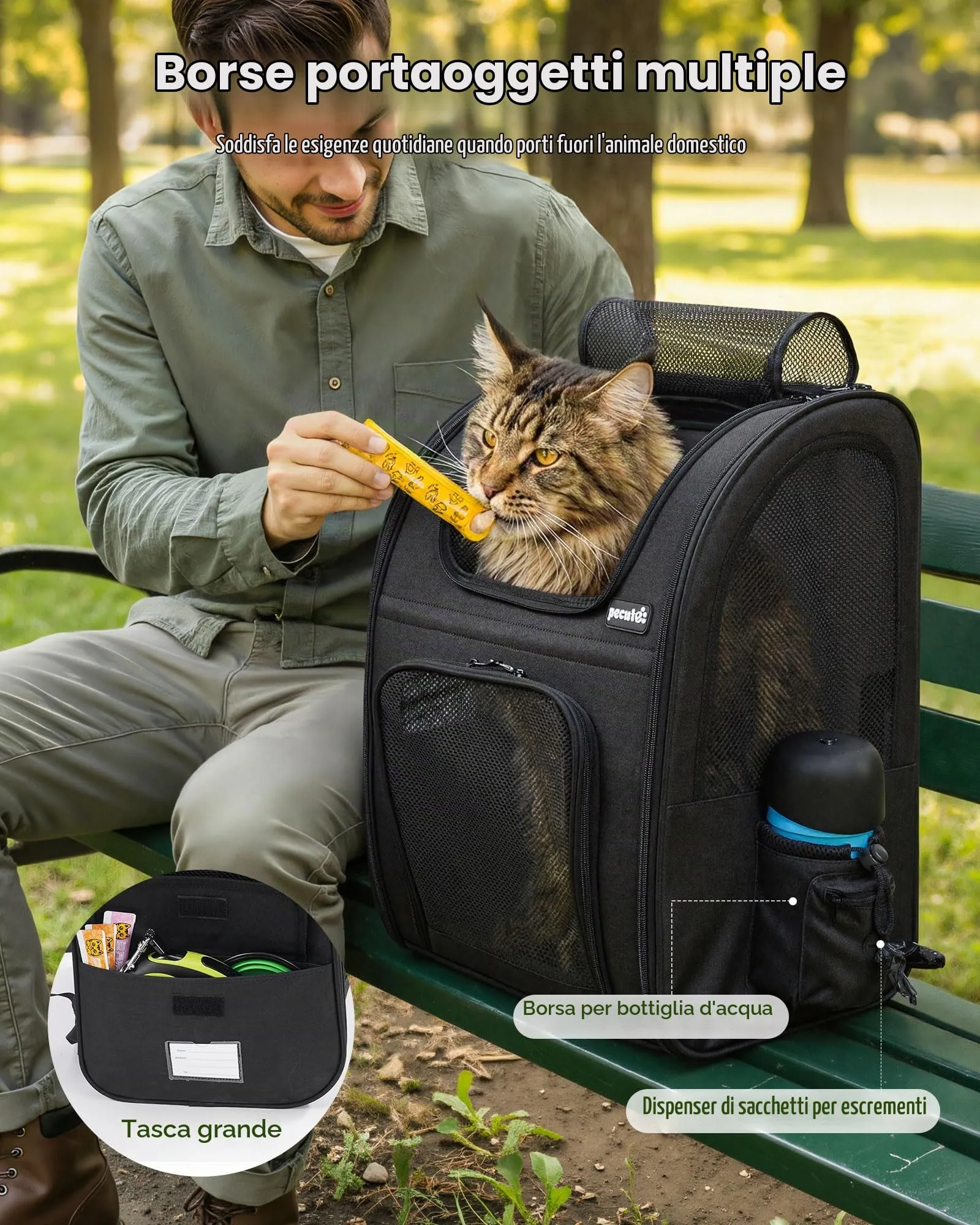 Pecute Zaino Trasportino per Cani e Gatti, XL, Nero - immagine 8