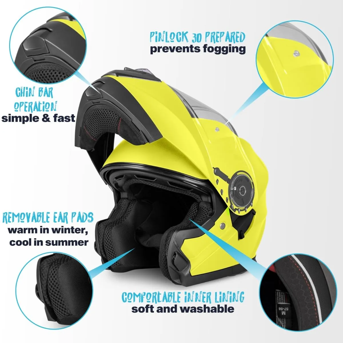 Vinz Santos Casco Modulare Moto & Scooter, Doppia Visiera, ECE 22.06, Pinlock Preparato, Giallo Fluorescente - immagine 3