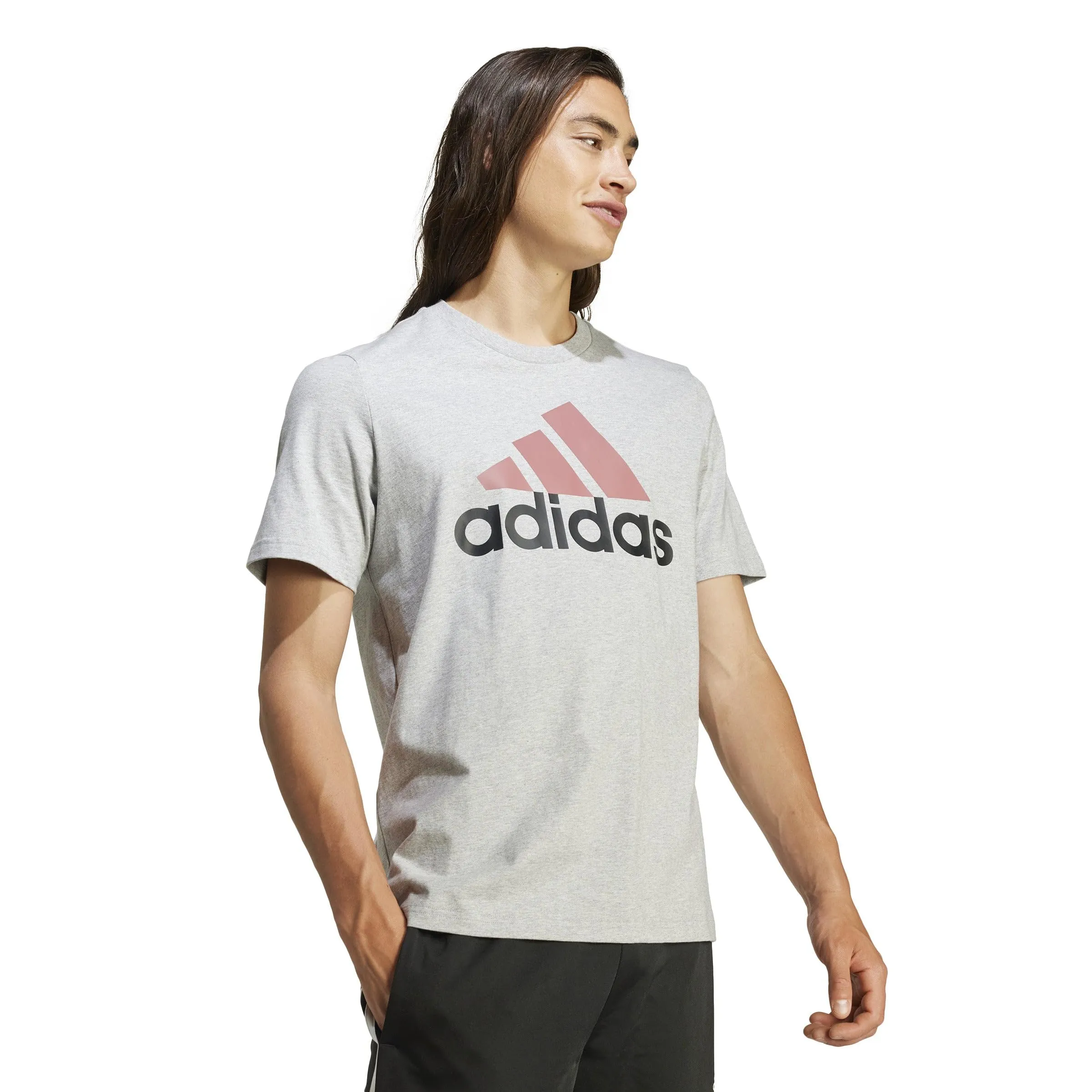 adidas Essentials Single Jersey T-shirt, Grigio medio erica/Cremisi preamato/Nero, XS - immagine 4