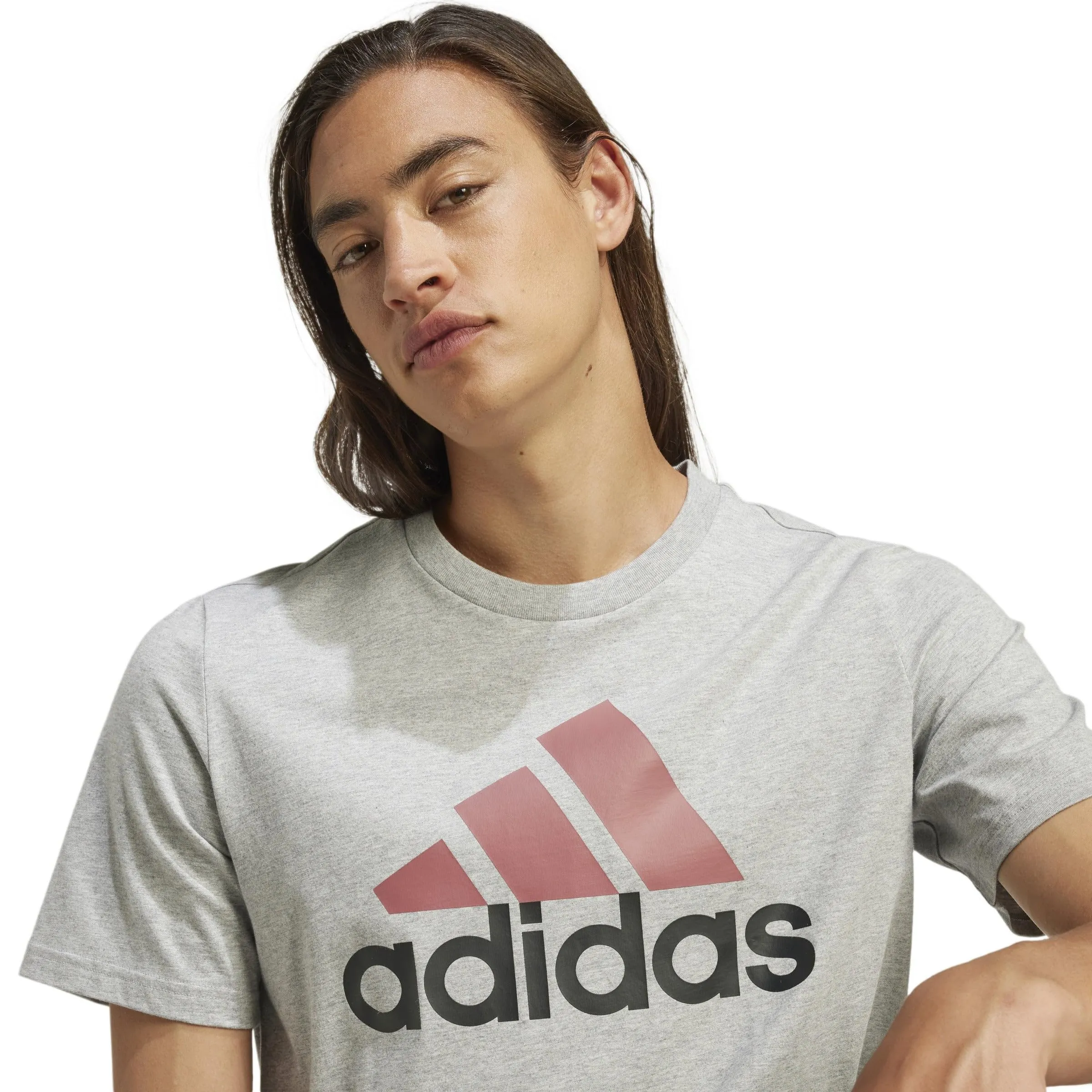adidas Essentials Single Jersey T-shirt, Grigio medio erica/Cremisi preamato/Nero, XS - immagine 6