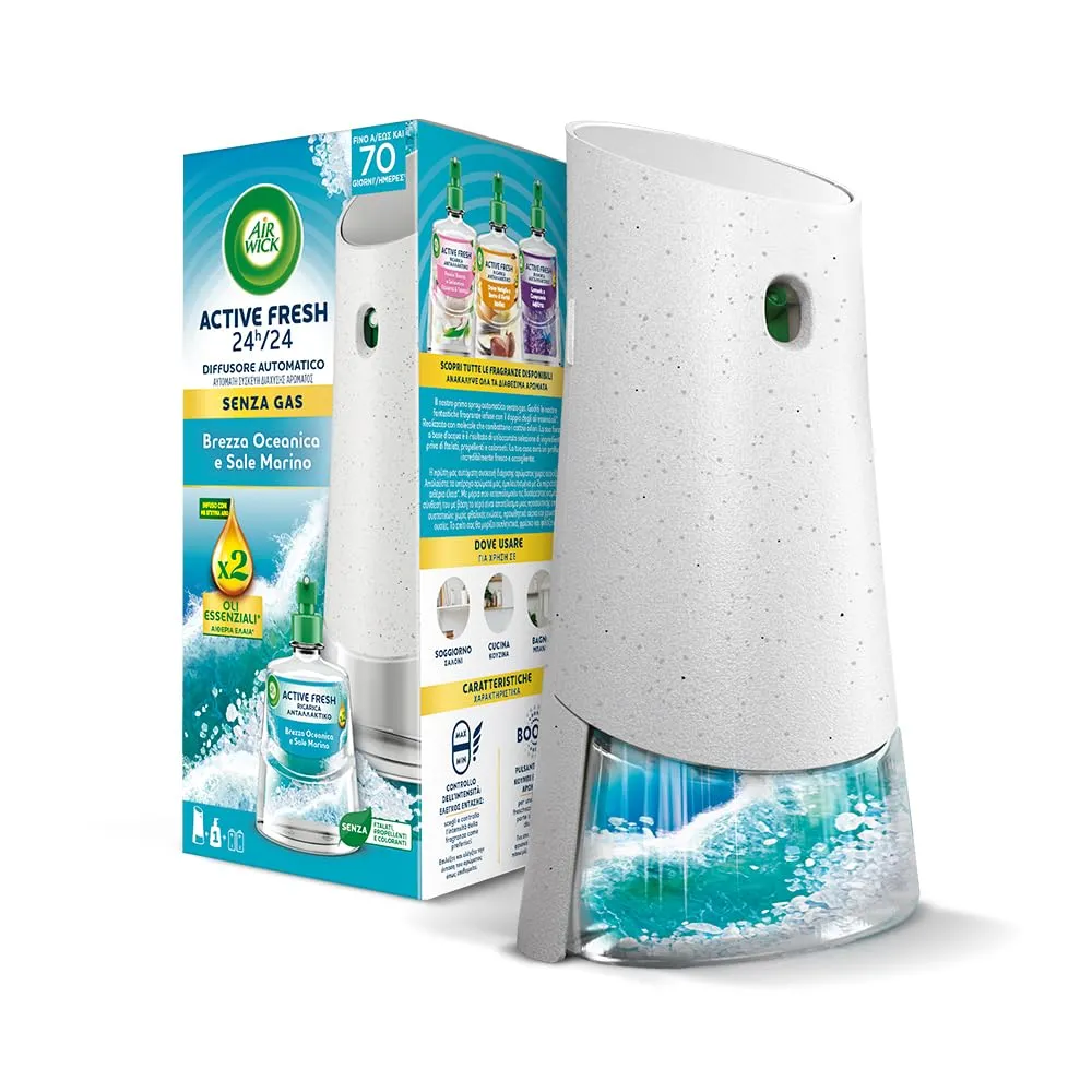 Airwick Active Fresh Deodorante per Ambienti, Diffusore Automatico senza gas, Ricarica Brezza Marina e Magnolia 228ml, 2 Pile AA - immagine 1