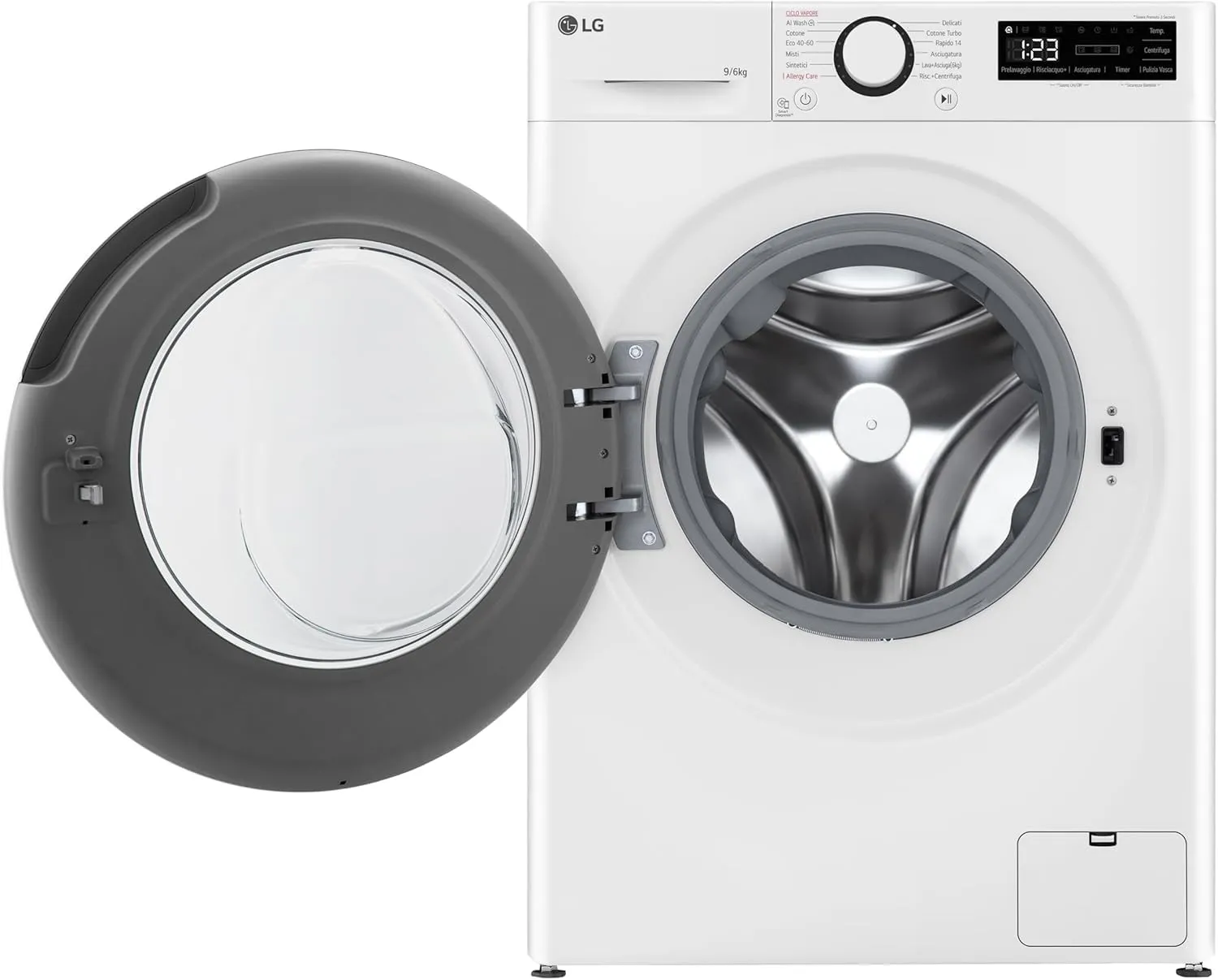 LG AI DD D4R3009NSWB Lavasciuga 9/6kg Serie R3 Classe A-10%/D, 1400 giri, Lavaggio a Vapore, Eco Hybrid, Allergy Care, Motore Inverter Direct Drive, Bianca - immagine 5