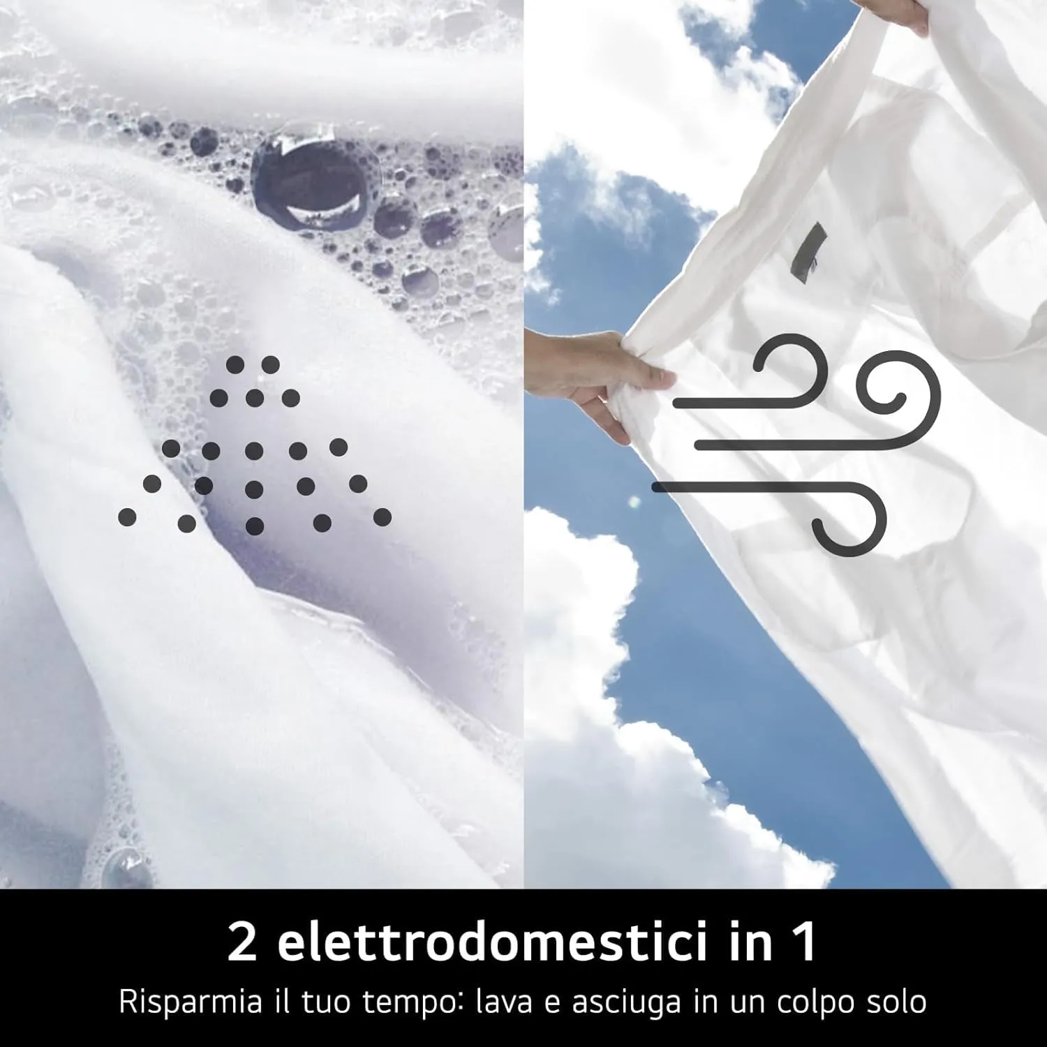 LG AI DD D4R3009NSWB Lavasciuga 9/6kg Serie R3 Classe A-10%/D, 1400 giri, Lavaggio a Vapore, Eco Hybrid, Allergy Care, Motore Inverter Direct Drive, Bianca - immagine 6