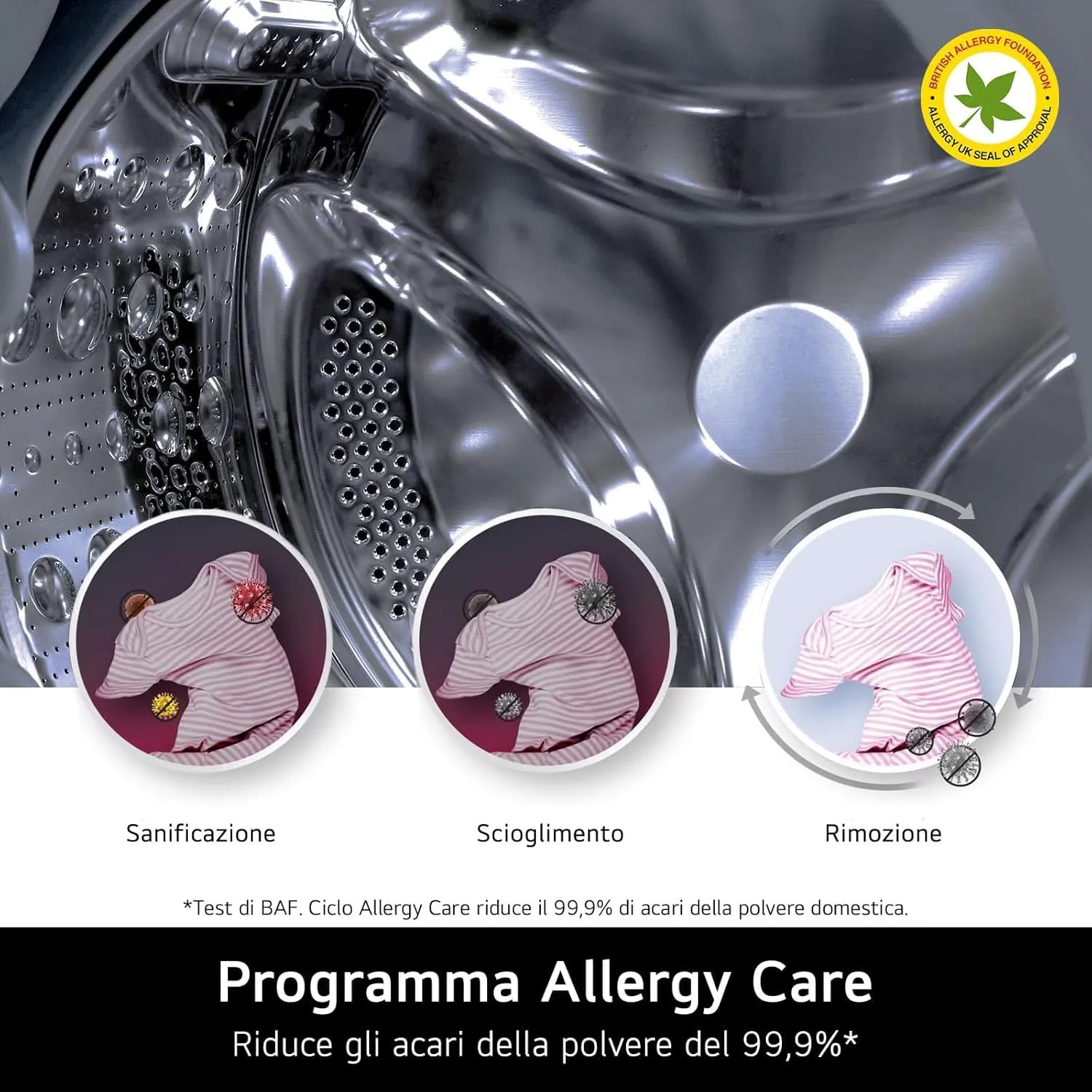LG AI DD D4R3009NSWB Lavasciuga 9/6kg Serie R3 Classe A-10%/D, 1400 giri, Lavaggio a Vapore, Eco Hybrid, Allergy Care, Motore Inverter Direct Drive, Bianca - immagine 10