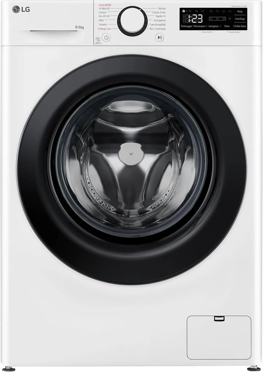 LG AI DD D4R3009NSWB Lavasciuga 9/6kg Serie R3 Classe A-10%/D, 1400 giri, Lavaggio a Vapore, Eco Hybrid, Allergy Care, Motore Inverter Direct Drive, Bianca - immagine 12