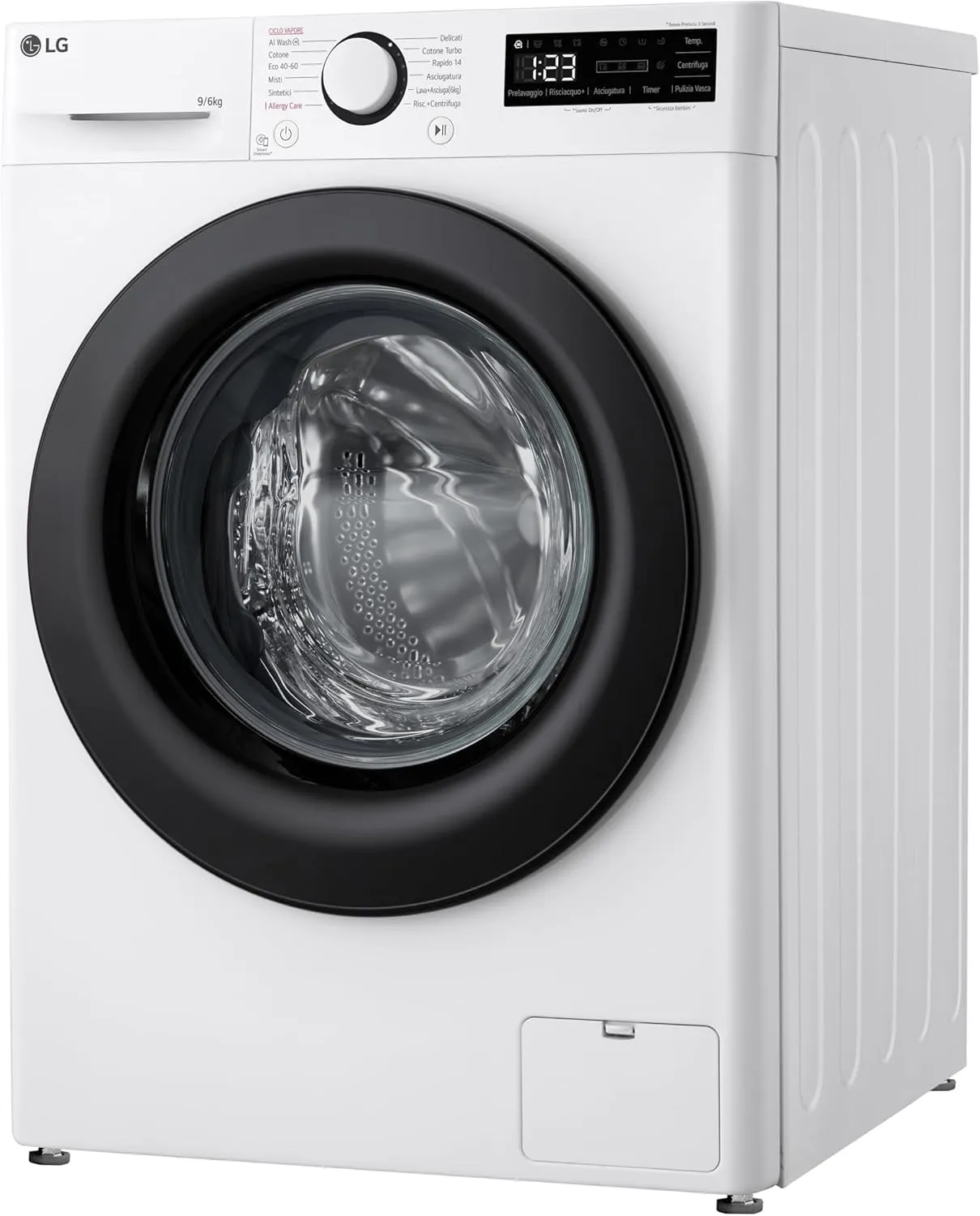 LG AI DD D4R3009NSWB Lavasciuga 9/6kg Serie R3 Classe A-10%/D, 1400 giri, Lavaggio a Vapore, Eco Hybrid, Allergy Care, Motore Inverter Direct Drive, Bianca - immagine 14